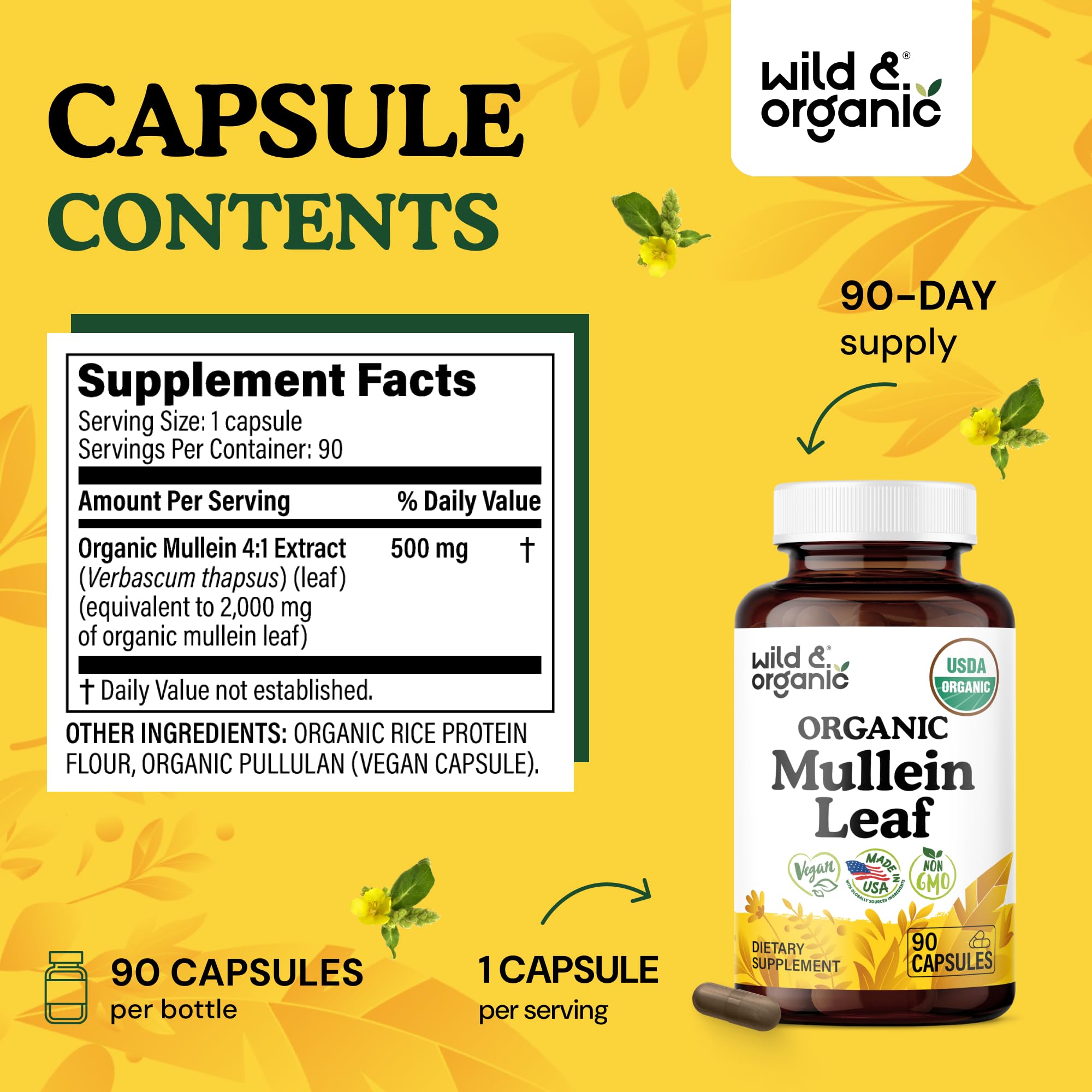 USDA Organic Mullein Capsules - Lung Support - 90 Count — Amazon image 3