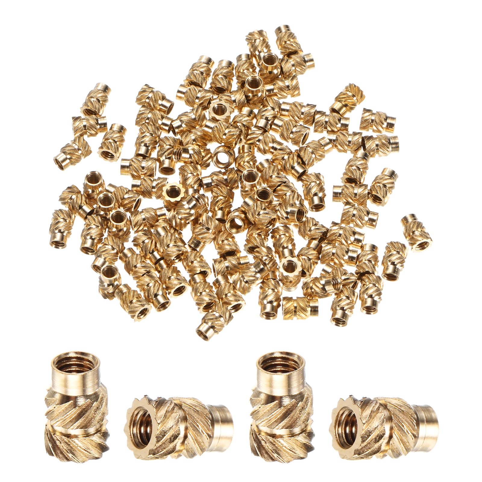 M METERXITY 100-Pack Threaded Inserts, M2.5 x 6mm L x 4mm OD Brass Heat Set Insert Nuts