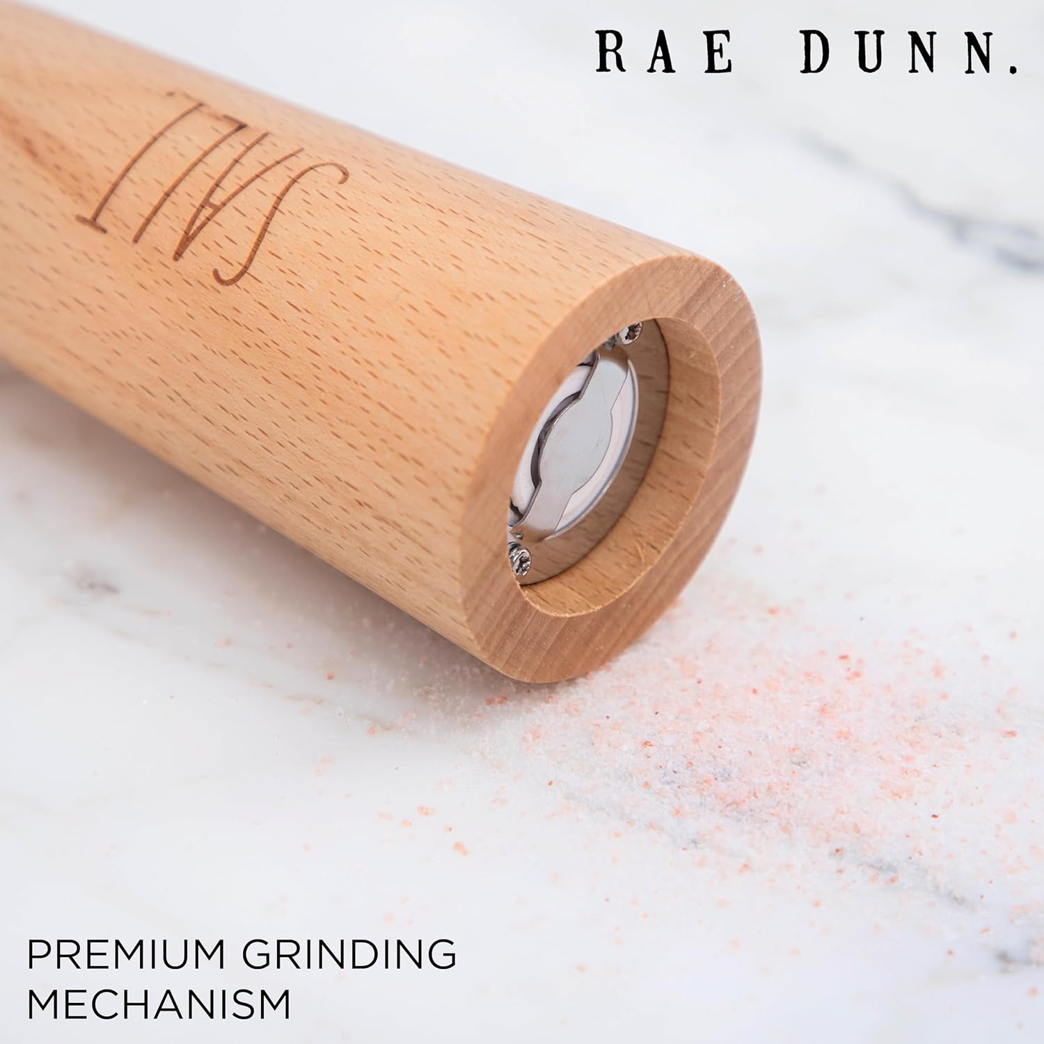 Rae Dunn Salt and Pepper Grinder Set of 2 - Bamboo Sea Salt Pepper Grinder - Classy Salt and Pepper Shakers - Pepper Mill & Salt Mill, Gray