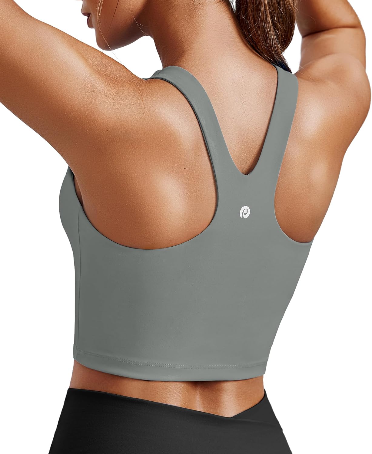 PINSPARK Women Sports Bra High Neck Racerback Workout Crop Tank Top Longline Padded Yoga Tops with Built in Pads