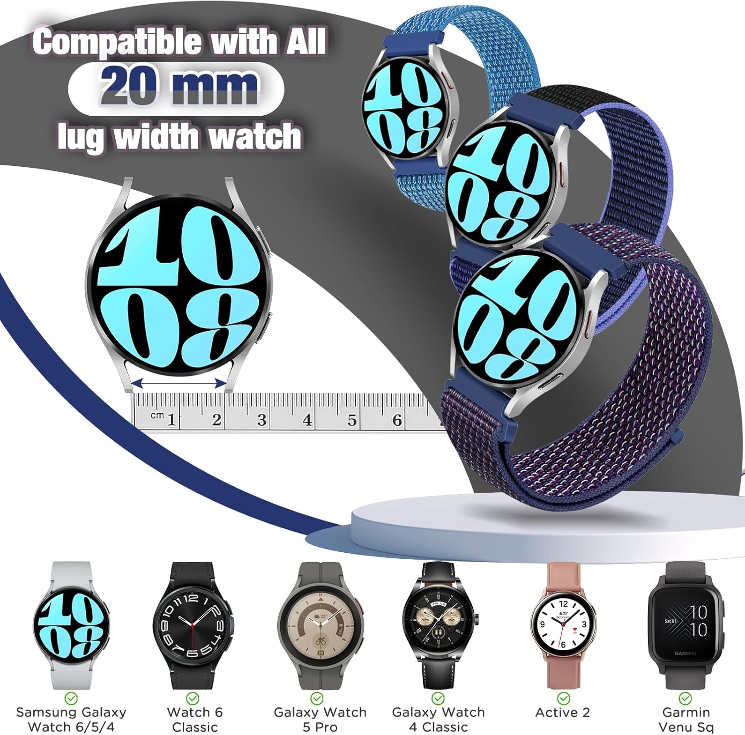 Sport Loop Nylon Band 16mm 18mm 19mm 20mm 22mm Watch Band Quick Release,Soft Fabric Nylon Adjustable Replacement Wristband Strap for Men Women - Image 3