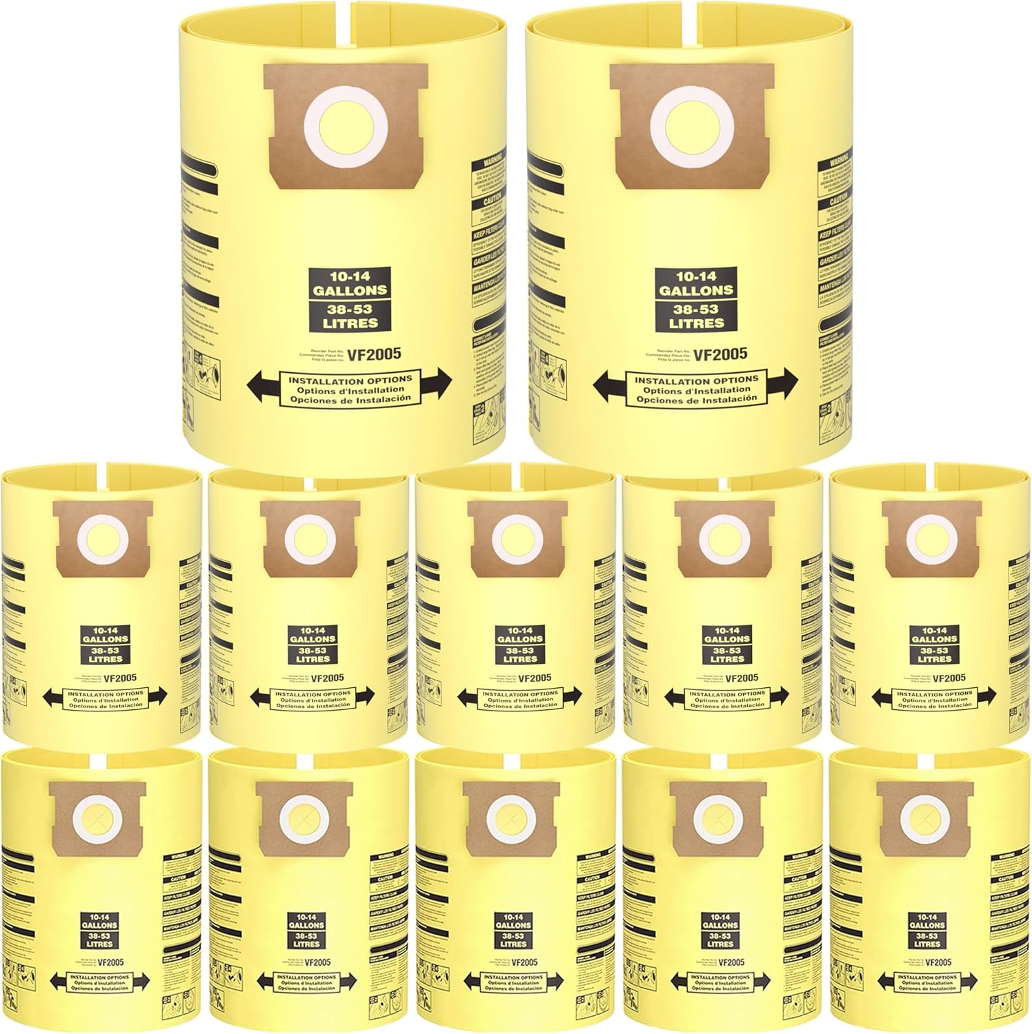 12 Pack 10-14 Gallon Vacuum Bags For Shop Vac Bags, Disposable Wet Dry Vaccum Collection Bags Replace Part Type I #90672 9067200, Type F #90662 9066200 9066233, VF2005 (Yellow)