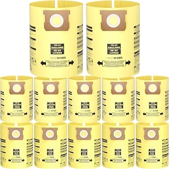 12 Pack 10-14 Gallon Vacuum Bags For Shop Vac Bags, Disposable Wet Dry Vaccum Collection Bags Replace Part Type I #90672 9067200, Type F #90662 9066200 9066233, VF2005 Yellow