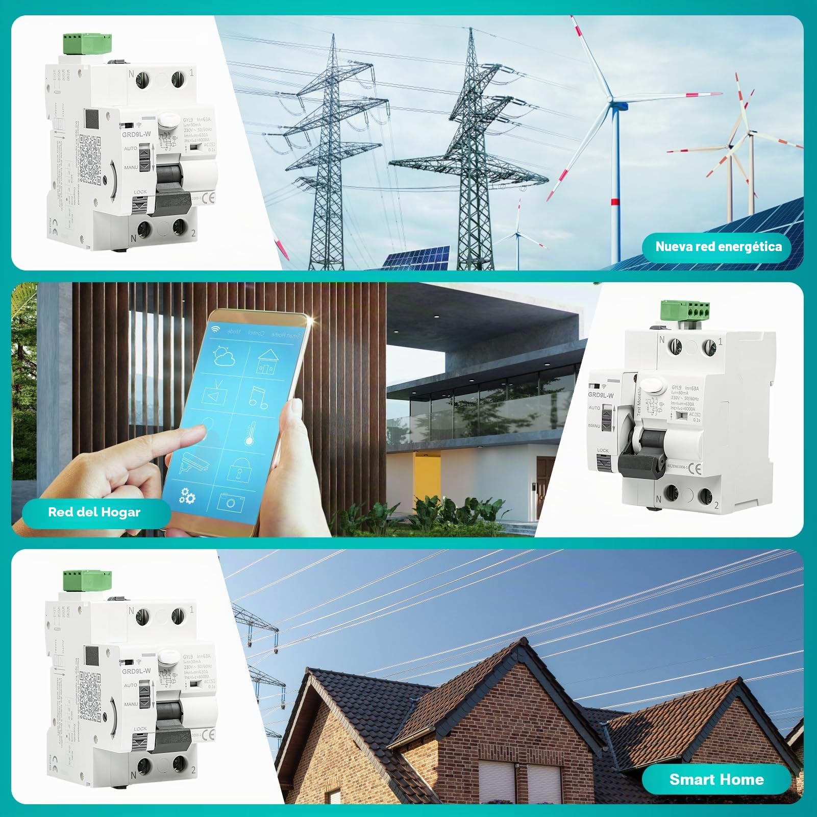 63A 30MA 2 polos wifi disyuntor MCB/RCCB magnetotermico wifi disyuntor inteligente diferencial modo AUTO controlable por APP.
