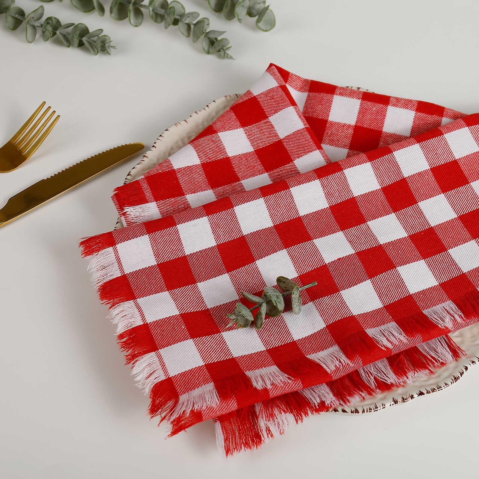Set di 12 tovaglioli di stoffa fatti a mano in 100% cotone con frange, 43 x 43 cm, tovaglioli a quadri rossi per il Ringraziamento, Natale, pasti quotidiani