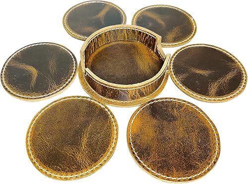 Miniatura 6 de Rustic Town Posavasos de cuero para bebidas, posavasos para mesa de café, mesa de cocina, bar, regalos para el hogar y la oficina, posavasos hechos