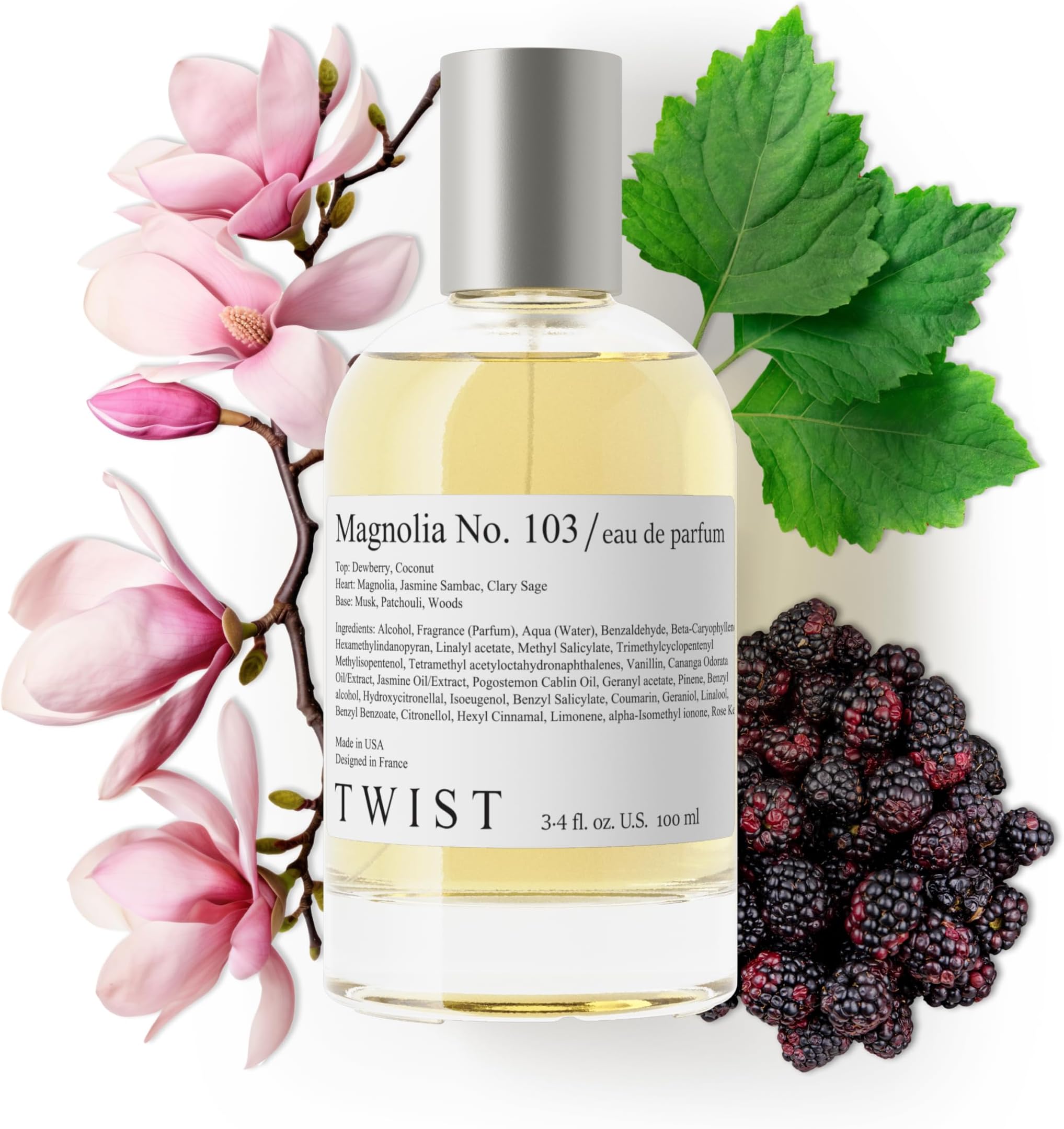 Twist Floral No. Magnolia No. 103 - Eau De Parfum Inspired by Guc. Flora Gorgeous Magnolia, Long-Lasting Perfume For Women, Paraben Free, Vegan, Clean Ingredients, Fragrance - 100 ml | 3.4 fl. oz.