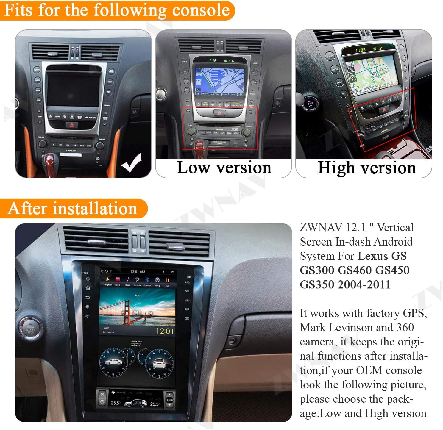 Amazon Com Zwnav One Din Android 9 0 Tesla Car Stereo For Lexus Gs Gs300 Gs460 Gs450 Gs350 04 11 1024p Hd Screen Car Gps Navigation Head Unit Dsp Support Carplay Android Auto Bluetooth Wifi