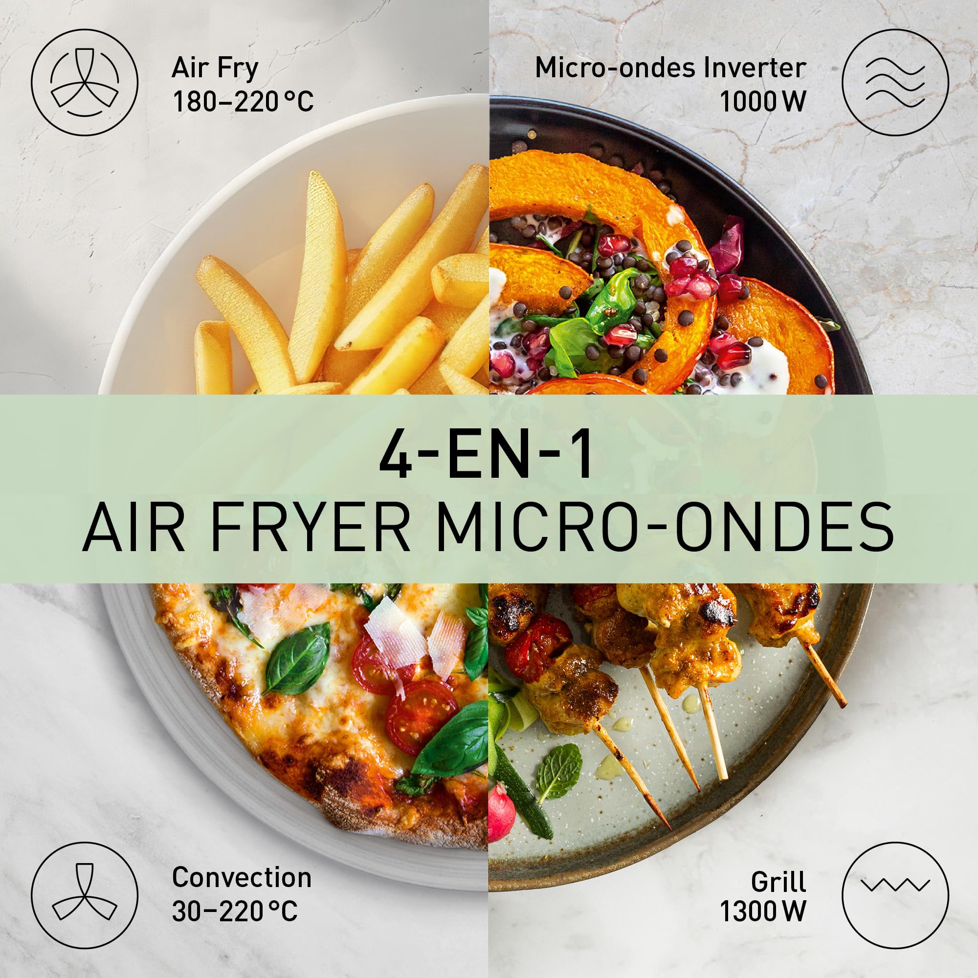 Panasonic NN-CD58RSEPG Four à Micro-Ondes combiné 4-en-1, 27 L avec mode Airfryer, Inverter 1000 W, Gril 1300 W, Chaleur Tournante, 19 Programmes Automatiques, Bouton rotatif, Acier Inoxydable