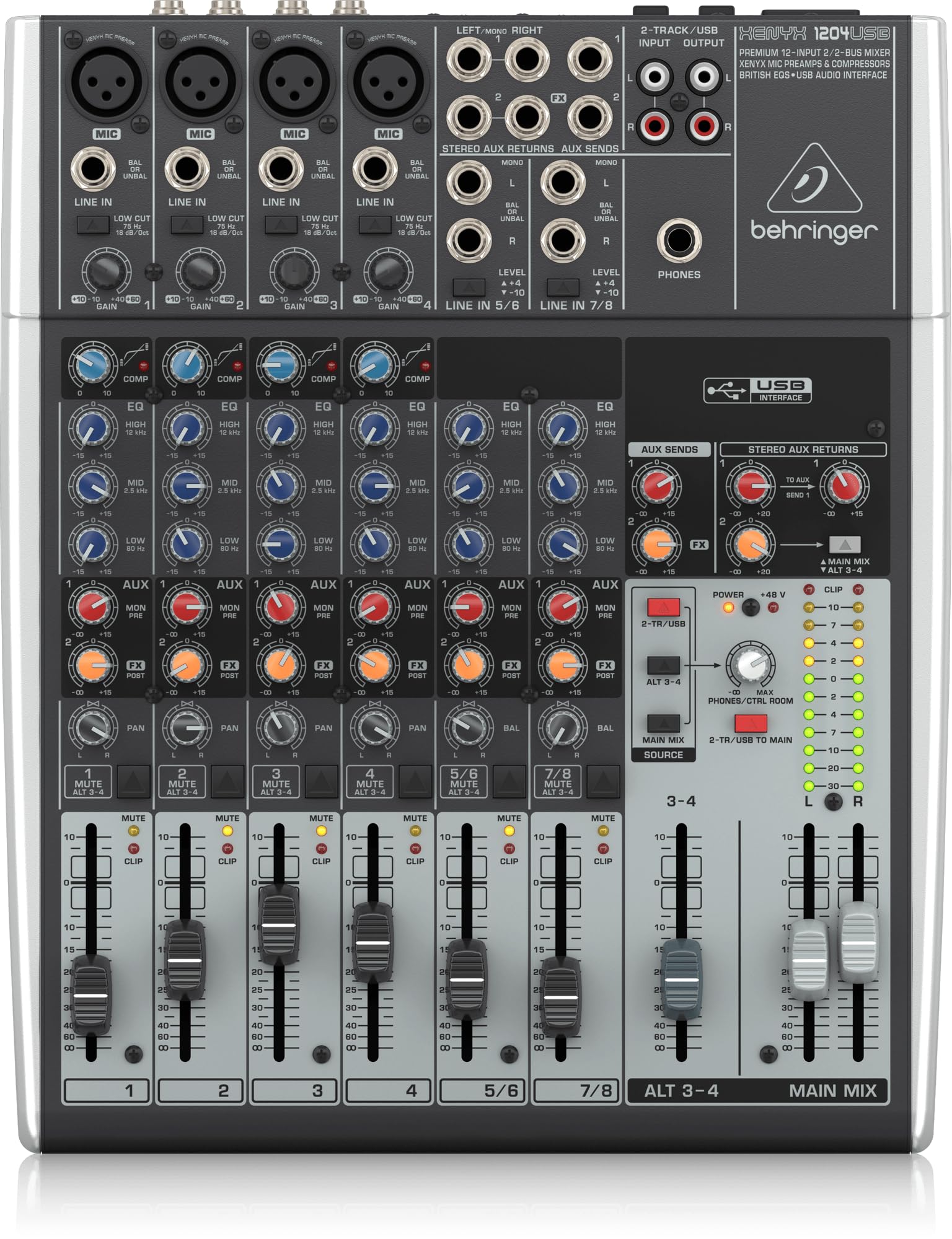 Xenyx 1204USB Premium 12-Input 2/2-BUS Mixer - Black, One Size