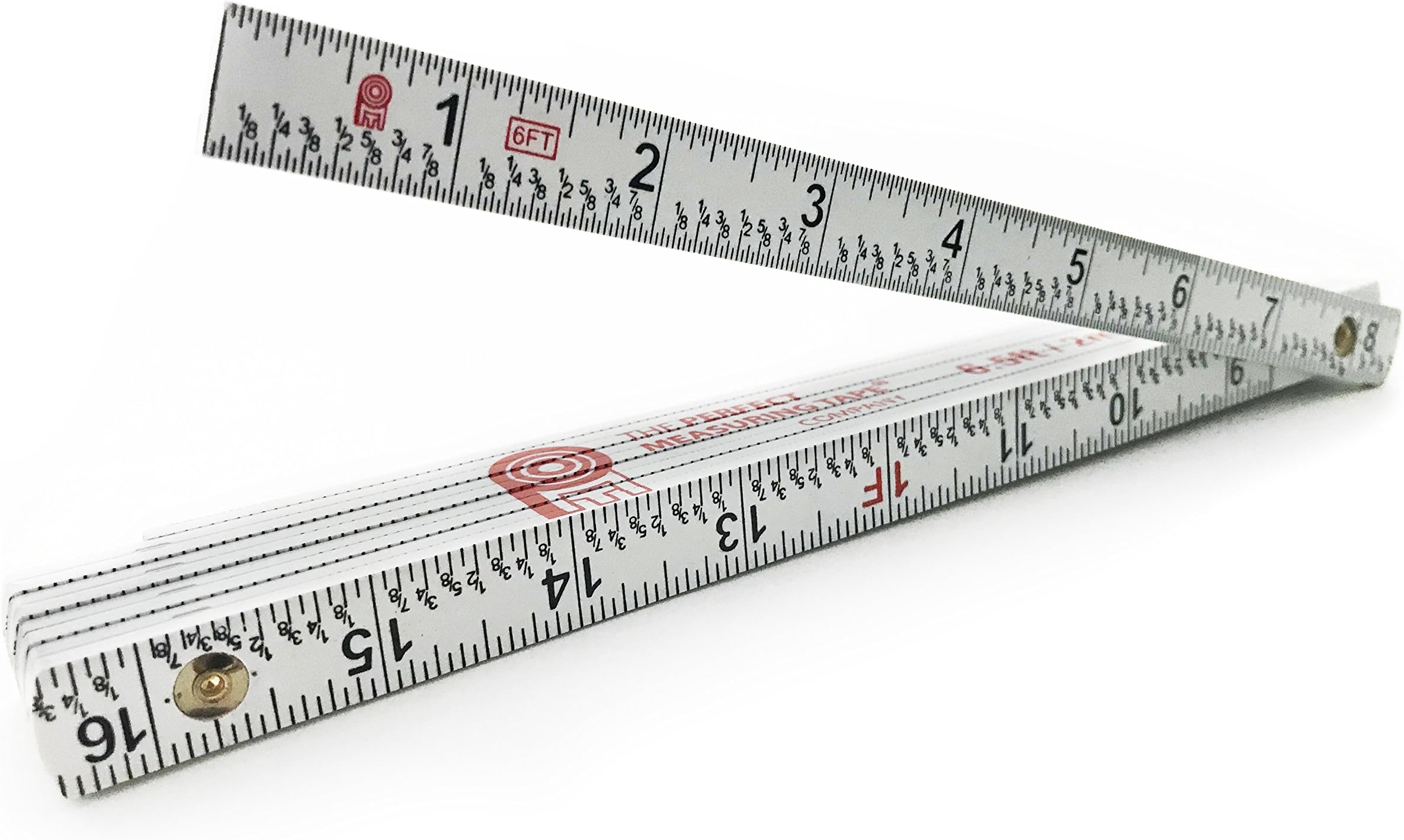 PERFECT MEASURING TAPECo. FR-72 Carpenter's Folding Rule Lightweight Composite Construction Ruler with Easy-Read Inch Fractions - 6.5ft / 2m