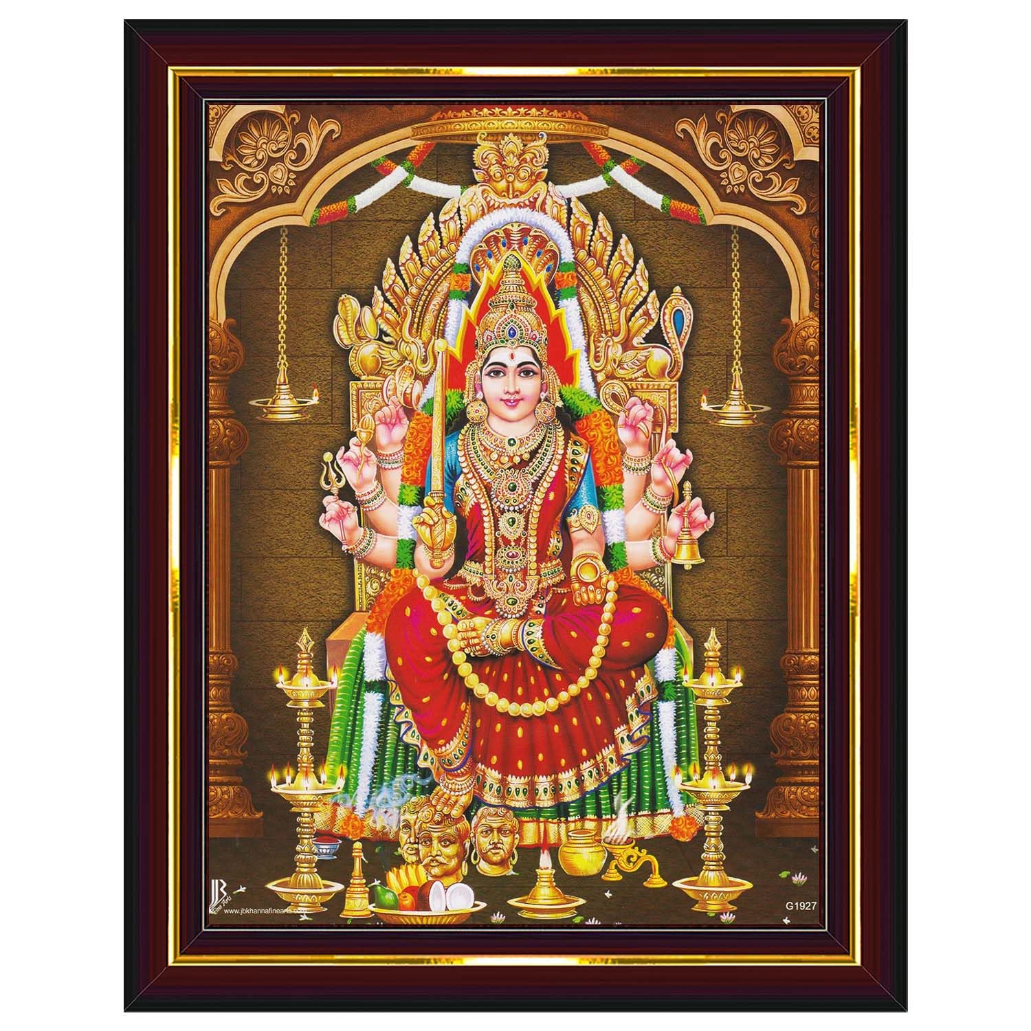 Pavan Photo Laminations Samayapuram Mariamman Mariyamman Mariamma Wall Painting Framed Home Decor (Wood,Acrylic,Brown,Small Size,6x8 Inch) B251S-image-43