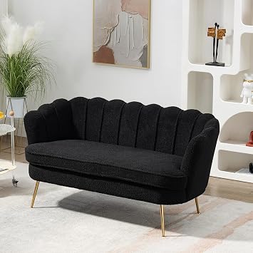 Chifee & Vingol Upholstered Small Loveseat for Small Space with Golden Legs,Black