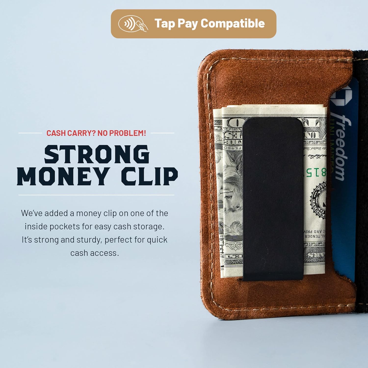 The Gates Personalized Fine Leather Bifold Money Clip Wallet (Brown)