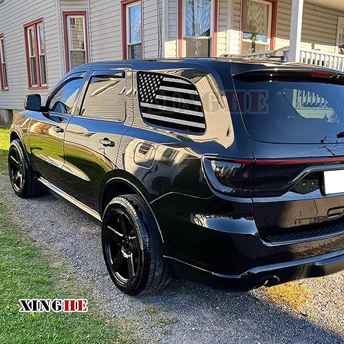 Miniatura 4 de Xinghe Calcomanía de la bandera estadounidense para ventana trasera perforada para Dodge Durango 2014-2023, vinilo blanco y negro, para Dodge