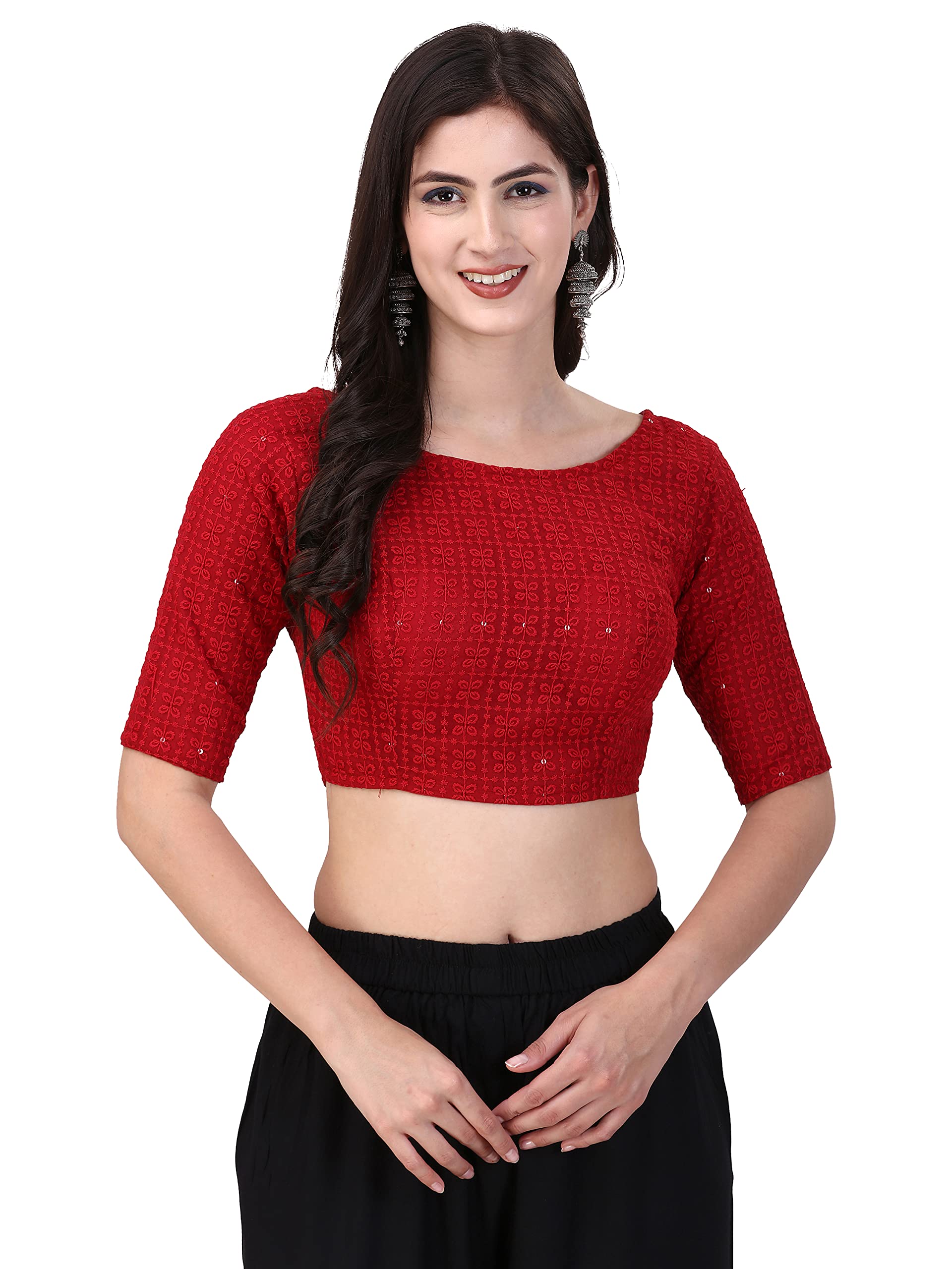 OOMPH!Traditional Cotton Fabric Blouse for Women | Elbow Length Sleeves | Wedding & Festival wear | Comfortable & Trendy Ethnic Wear | Readymade Blouse for Saree & Lehenga