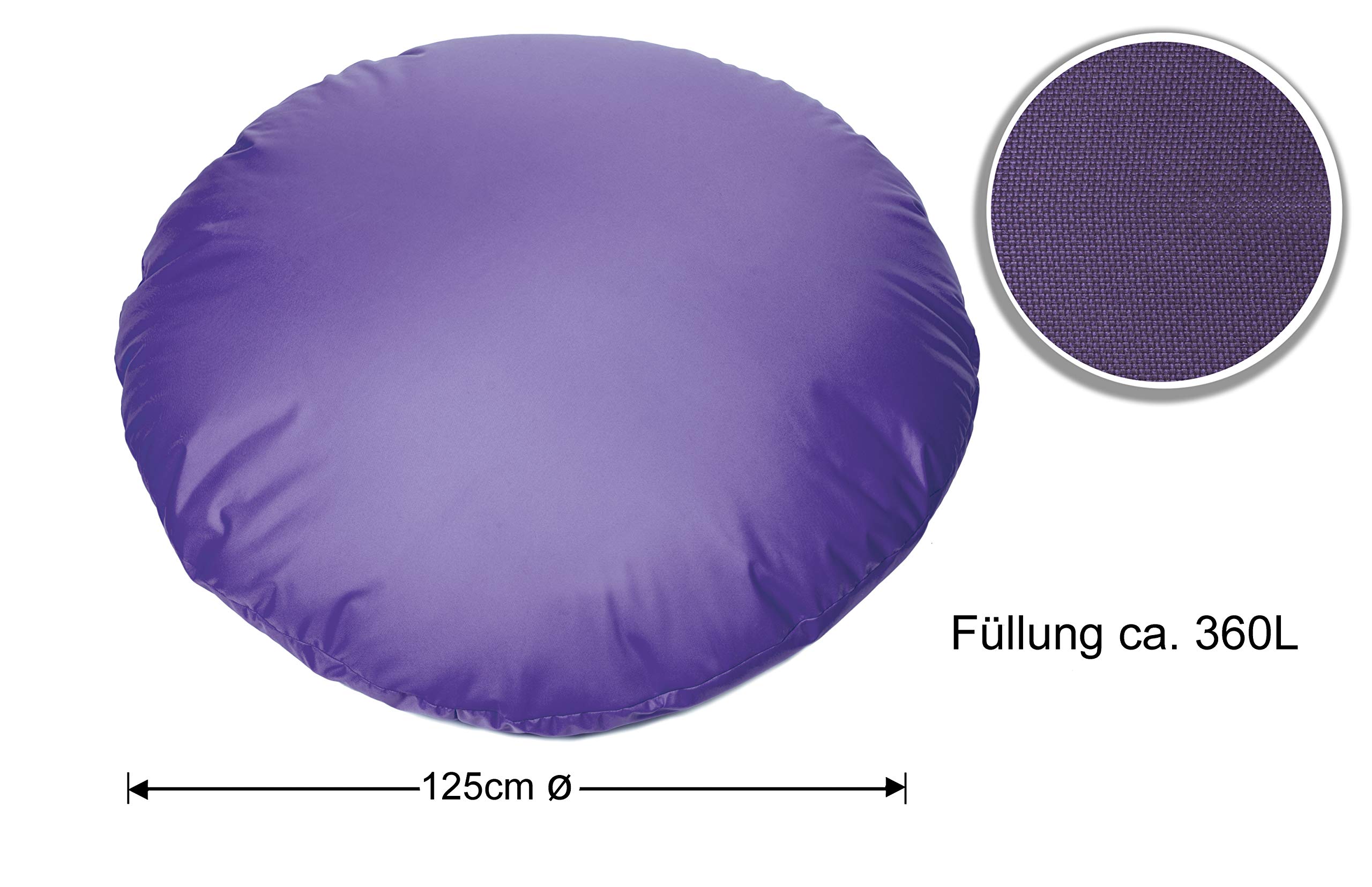 sunnypillow Worek do siedzenia XXL z wypełnieniem styropianowym, średnica 125 cm, funkcja 2 w 1, do siedzenia i leżenia, na zewnątrz i wewnątrz, dla dzieci i dorosłych, wiele kolorów i rozmiarów do wyboru, fioletowy