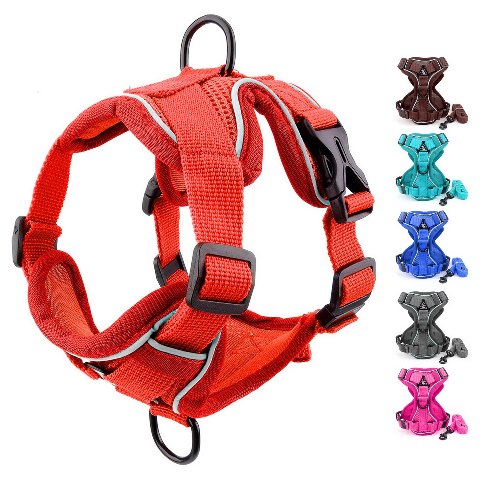 SMALLLEE_LUCKY_STORE Pet No Pull Puppy Harness and Leash Set for Small Medium Dogs Cats Front Back Clip Reflective Soft Mesh Padded Adjustable Comfort Vest for Walking French Bulldog Harness,Red,S
