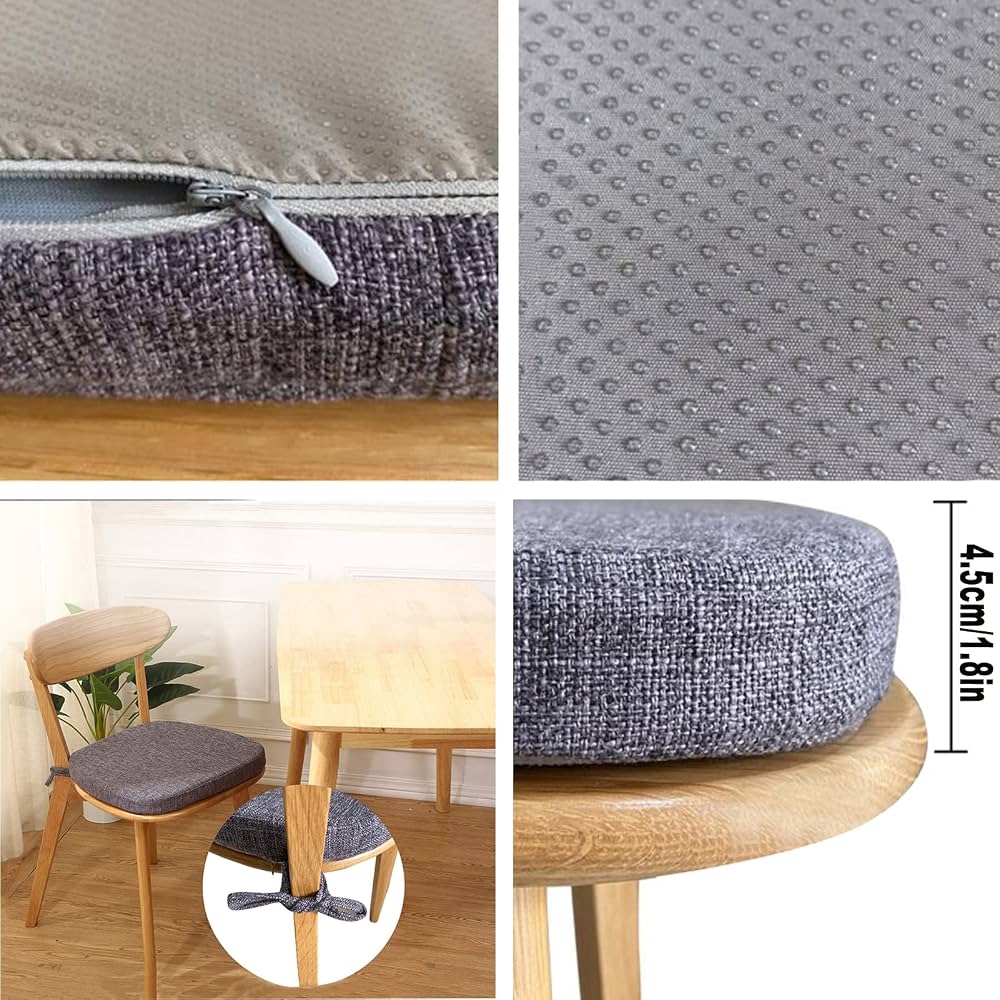 Lot De 6 Coussins De Chaise 43x41cm - Lin Naturel, Antidérapant - Pour Salle à Manger, Jardin, Cuisine