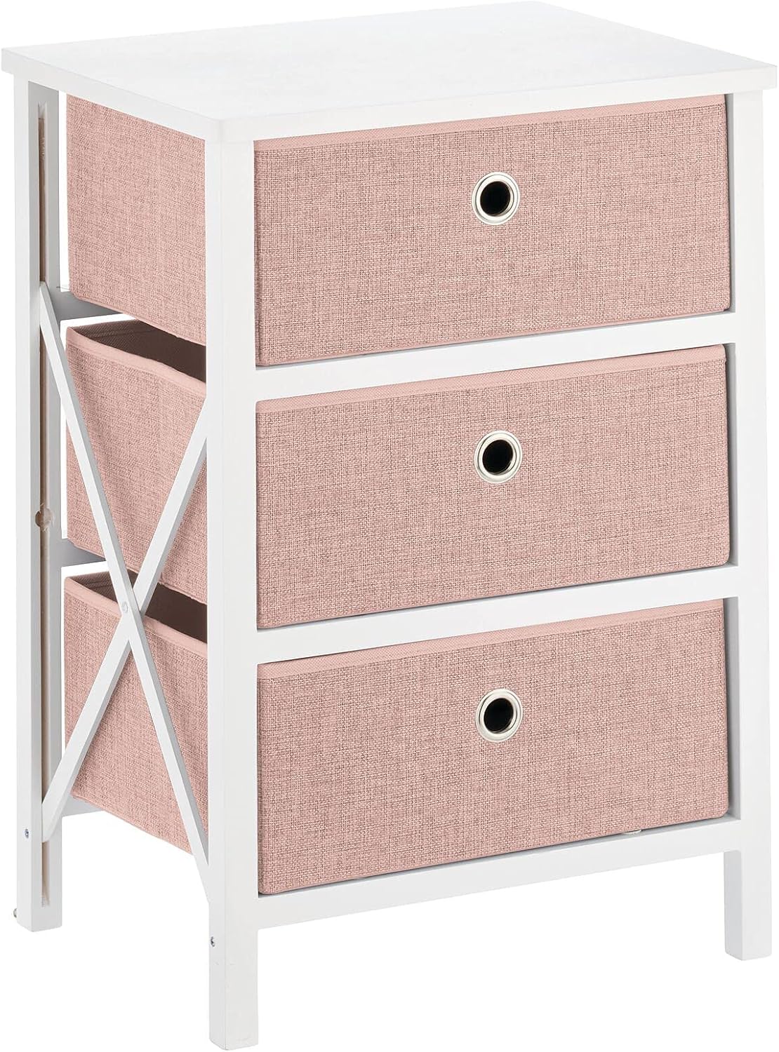 mDesign 3 Drawer Foldable Dresser Storage Unit - Wood Frame, Easy Pull Fabric Bins - Farmhouse Organizer Unit for Household Storage Bedroom, Hallway, Entryway, Closets - Pink/White