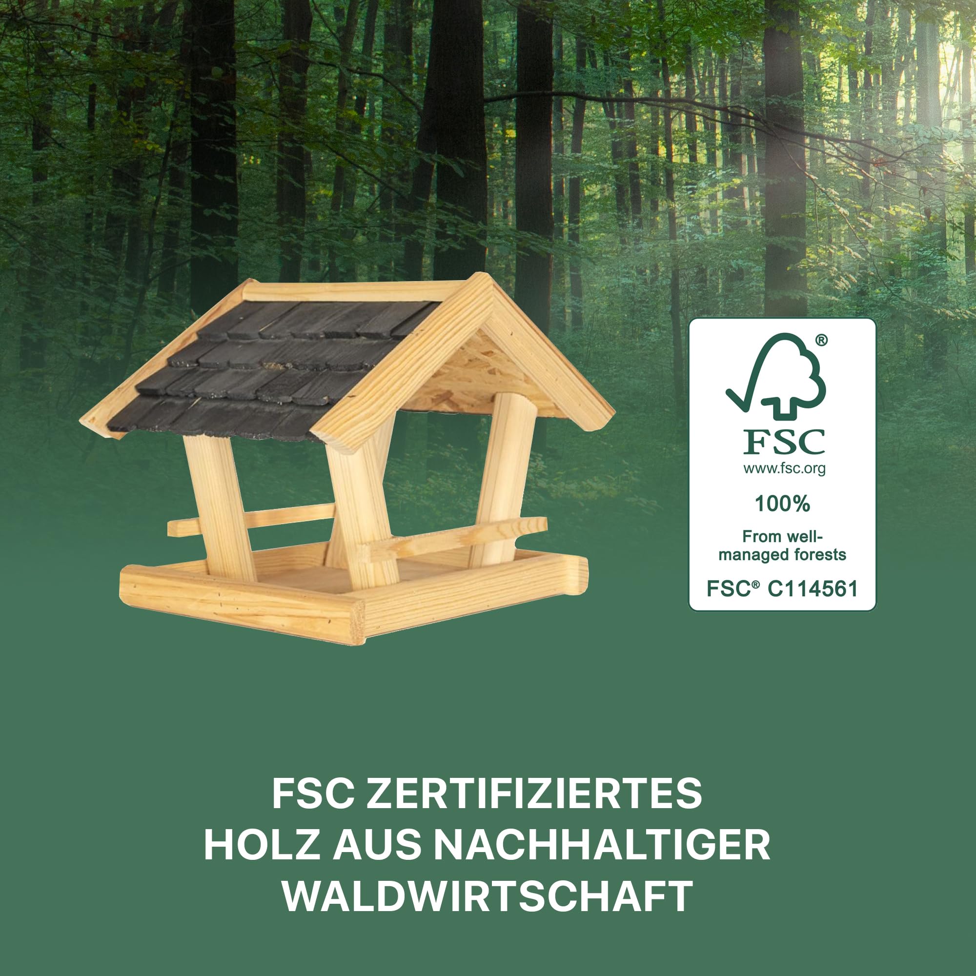 ITA Vogelfutterhaus Glück 36x25x26 cm aus Holz - Vogelhaus für Garten, Terrasse, Balkon - Vogelfutterspender für Wildvögel - Wetterfest, Stabil, Robust - Direkt vom Hersteller - EU Produkt