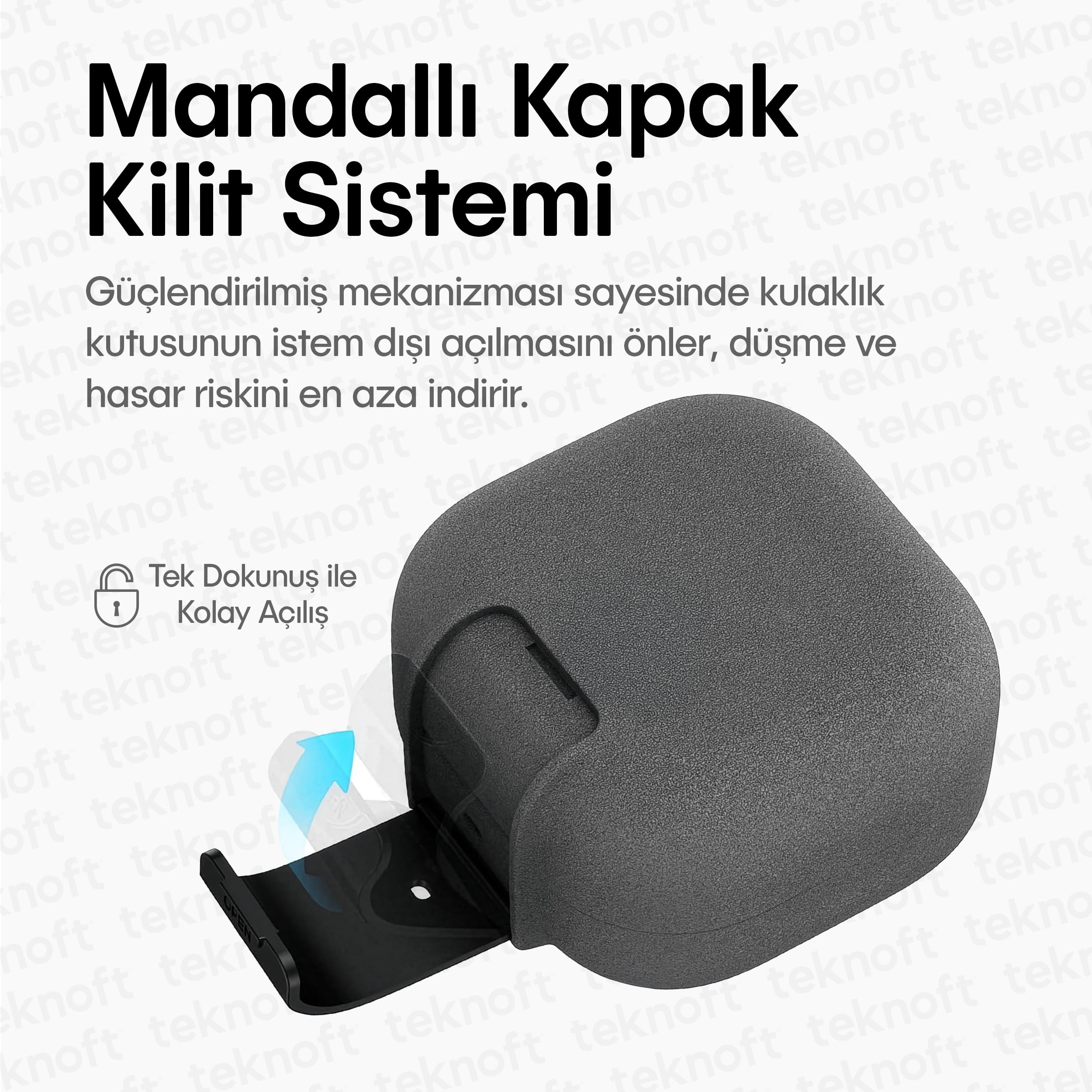 Teknoft Samsung Galaxy Buds 4 Pro ve Buds 4 ile Uyumlu Mandallı Kapak Kilit Sistemli Kumlanmış Mat Dokulu Darbelere Dayanıklı Hibrit Kılıf (Gri, Galaxy Buds 4 Pro/4)