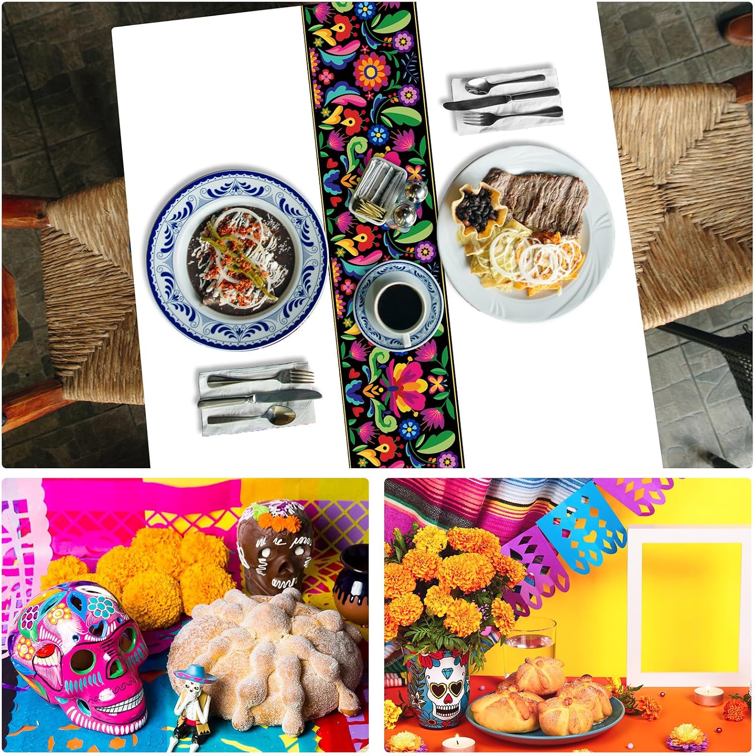 Oudain Mexican Fiesta Tablecloth 108 x 54 Inch Cinco De Mayo Plastic Table Runners Waterproof Disposable Table Cover for Taco Night Festive Mexican Fiesta Wedding Party Decoration(White,6 Pcs)
