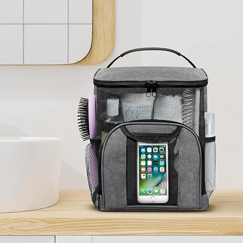 Miniatura 7 de Attmu Organizador de ducha de malla portátil bolsa de transporte para dormitorio, bolsa de aseo colgante de secado rápido, bolsa de ducha de gran