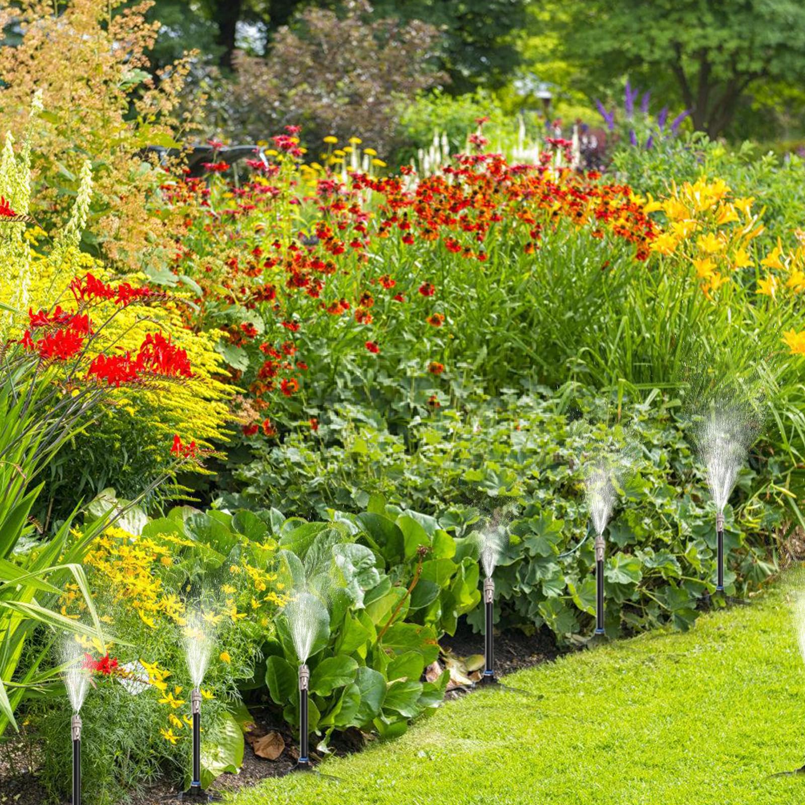 Sprühnebel Kühlung Terrasse, dellyy Wasserzerstäuber Garten, 360° Bewässerung System, für die Kühlung von Terrassenlüftern im Außenbereich, für Garten, Veranden, Rasen, Gewächshaus Pavillon (20M)