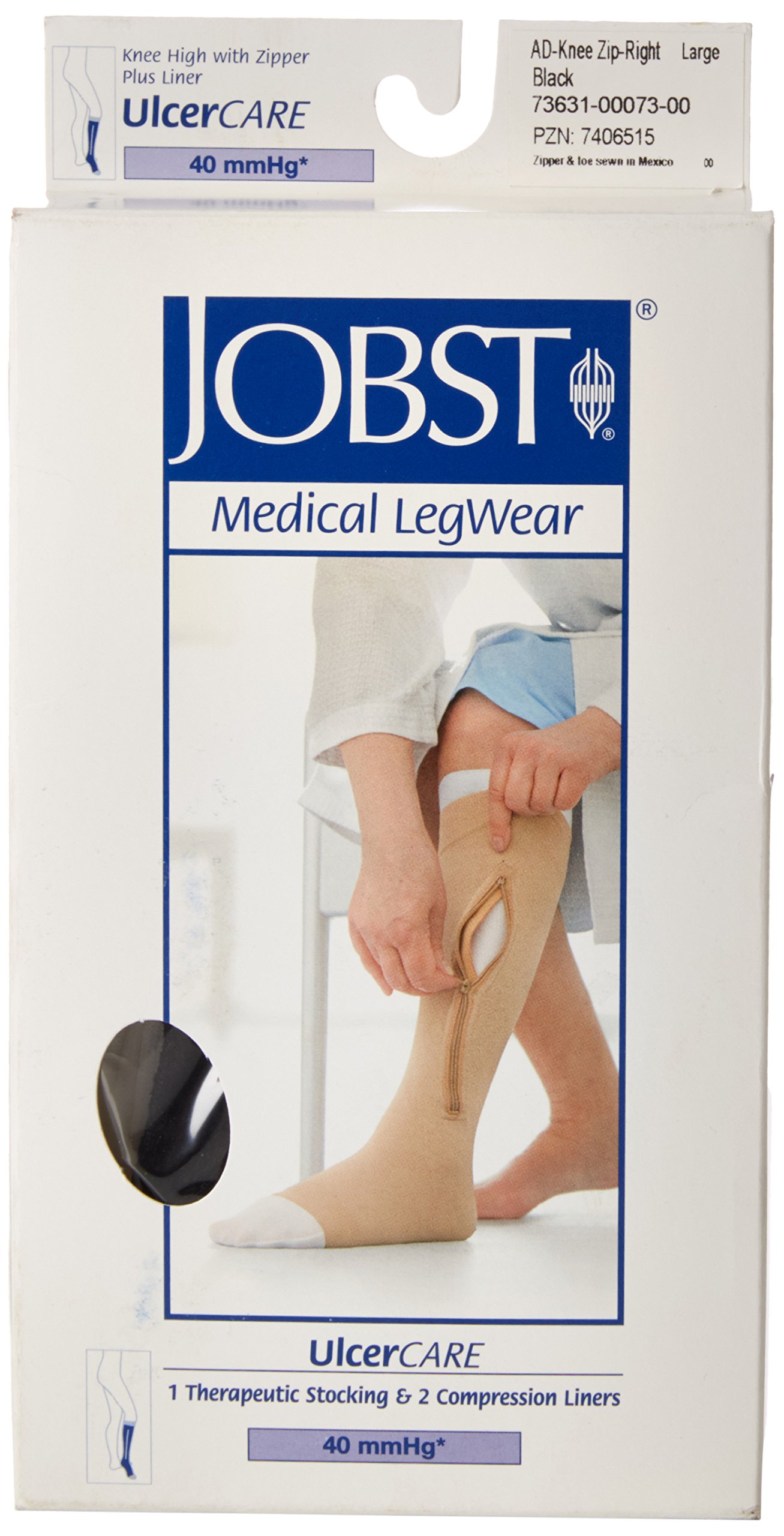 Jobs ulcercare - Media terapéutica con cremallera en la parte derecha, talla grande, color negro