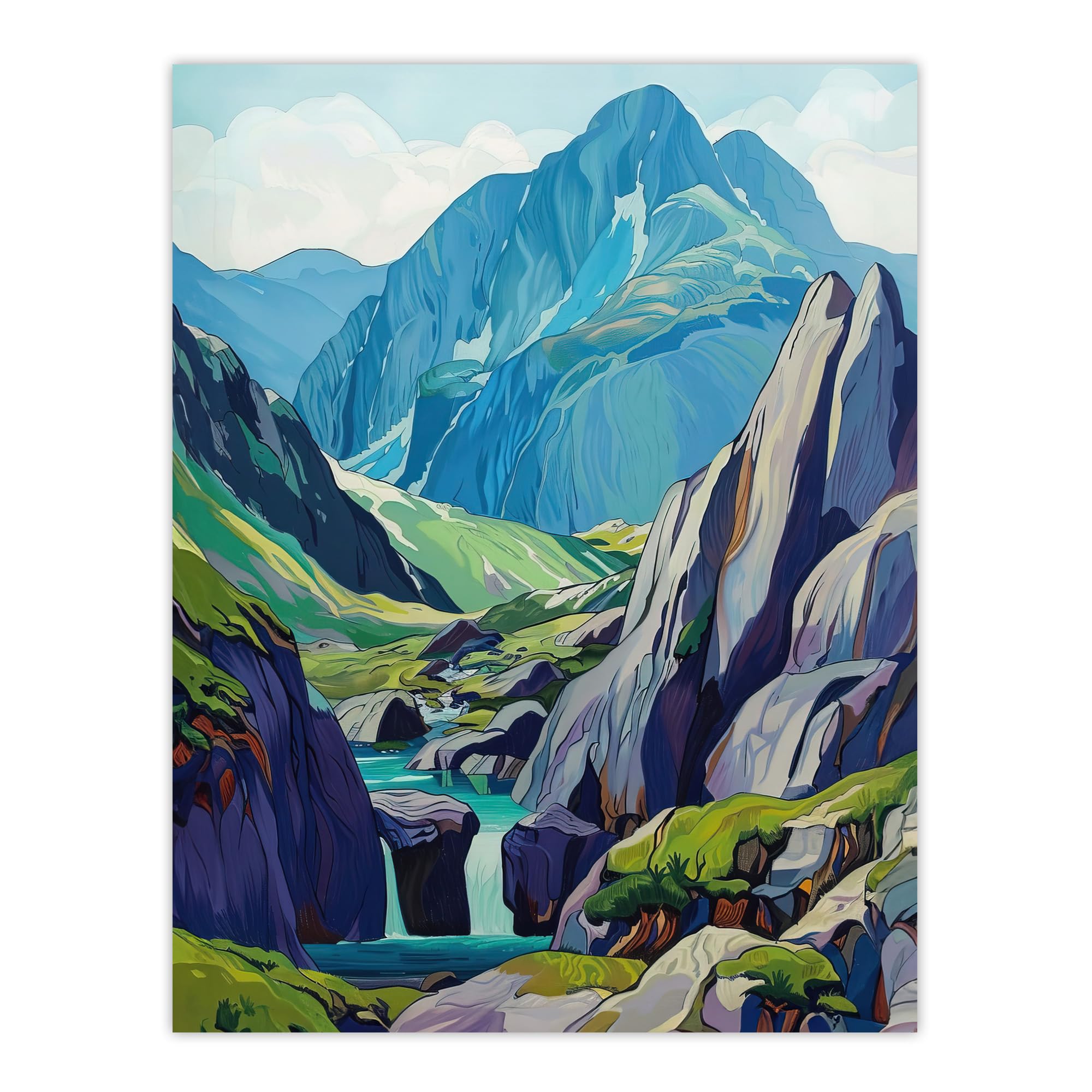 Artery8 Landscape Painting Wall Art Print - Snowdonia National Park Wales - Blue - W18" x H24"