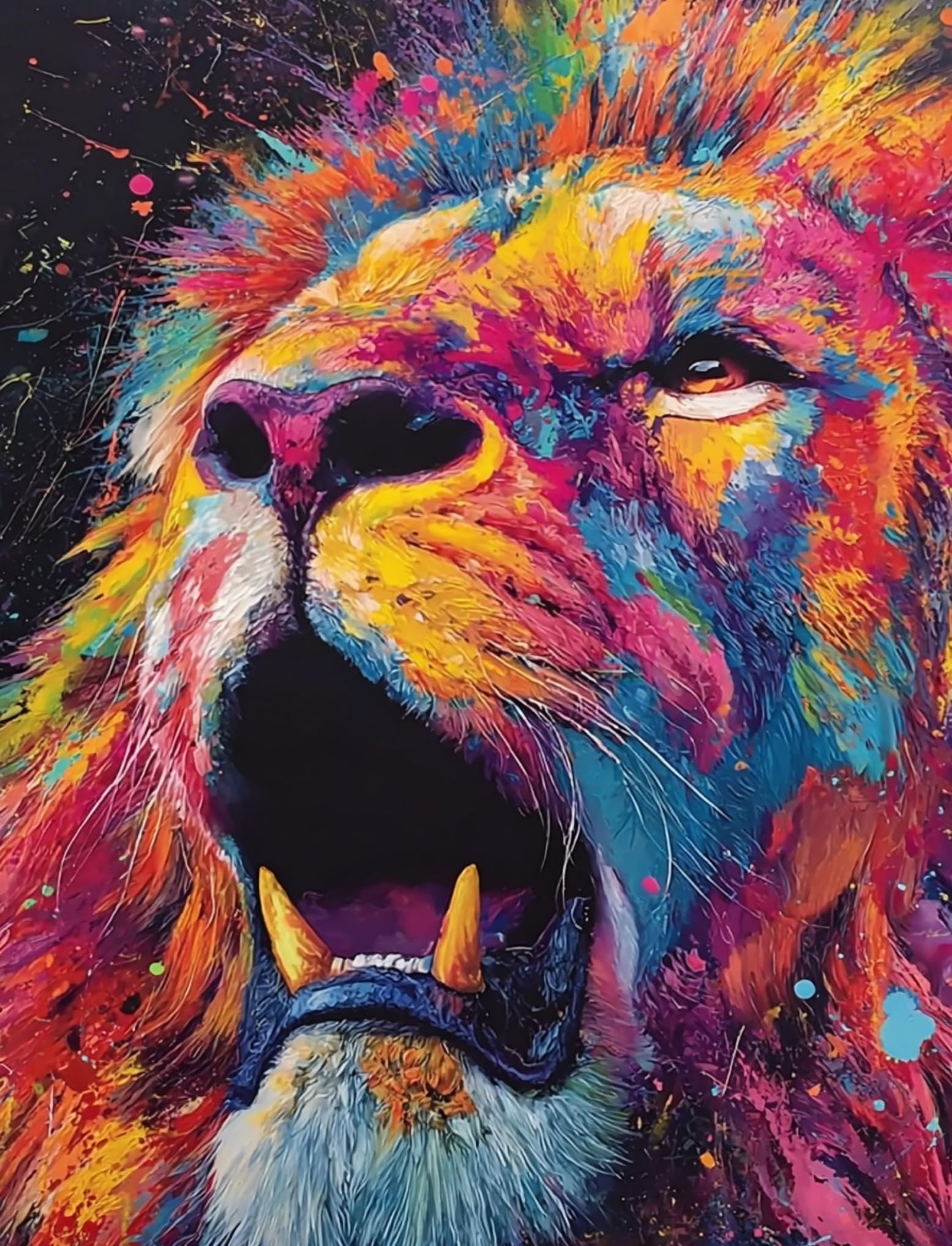 WANGWANGMIAO Paint by Numbers Kits 40x50 cm Colorful Lion roarsCanvas DIY Acrylic Painting for Adults with Paints Brushes and Card Sized Magnifier，with Frame