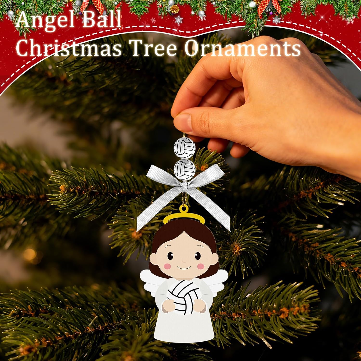 Volleyball Angel Easter Ornaments Wooden Hanging Angel Ornament Sport Ball Xmas Tree Decorations for Home Crafts Volleyball Lovers Sport Players Fans Family Holiday Party Supplies - Image 5