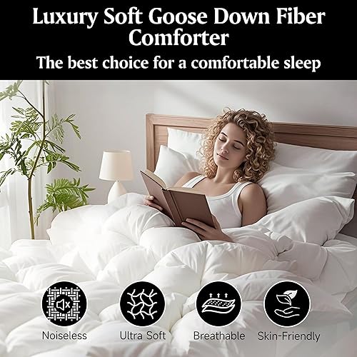 Miniatura 2 de Beautyrest Luxury Goose Down Fiber Comforters Queen Size, Hotel Collection All Seasons Duvet Insert, 100% Cotton, Extra Fluffy Breathable White