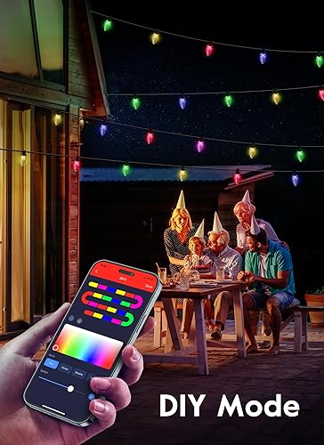 Miniatura 6 de Minetom Luces de Navidad inteligentes C9 RGB, 66 pies, 100 luces LED C9 que cambian de color con aplicación remota de sincronización de música, tira