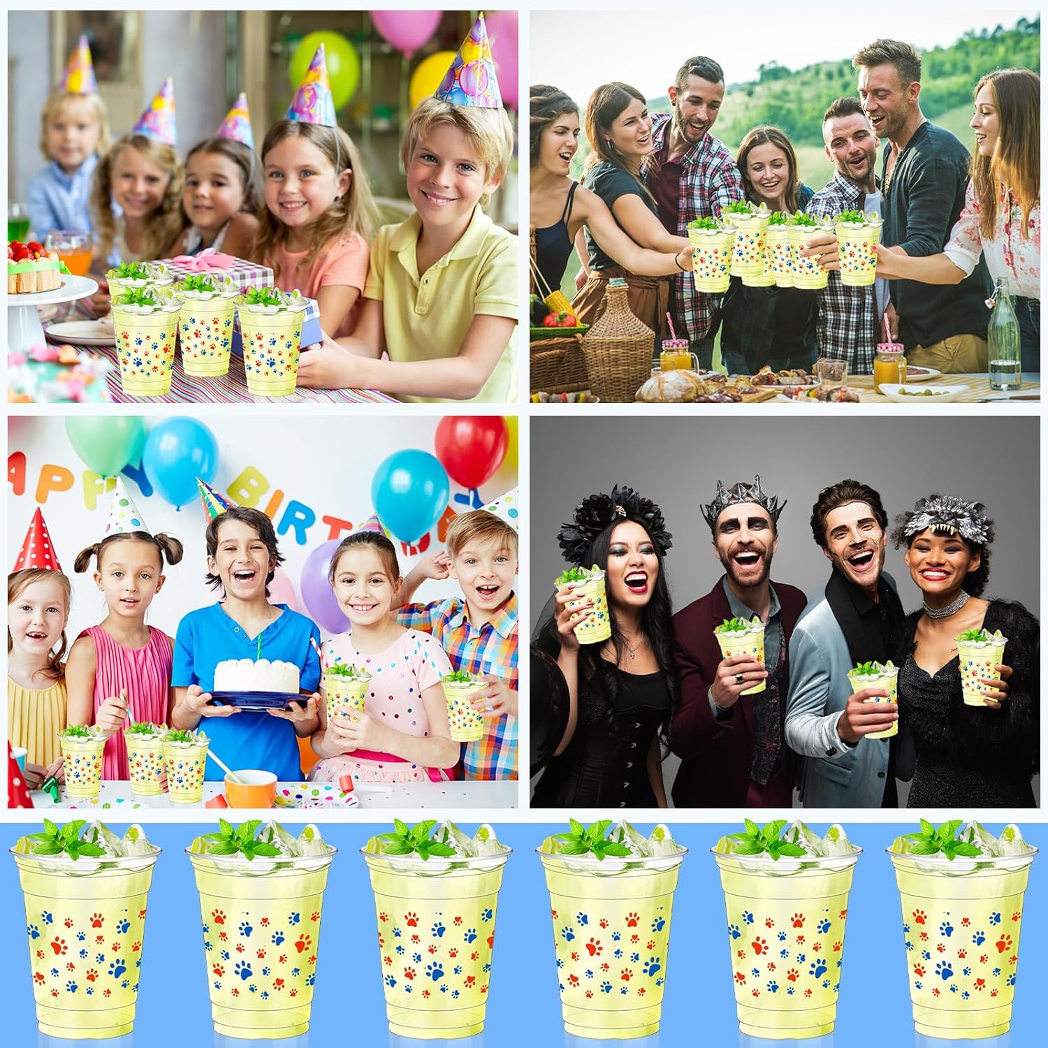 48 Pcs 12 oz Dog Paw Plastic Cups Patrol Disposable Party Clear Plastic Cups Blue and Orange Dog Birthday Party Supplies for Iced Coffee Juice Drinkware Baby Shower Classroom - Image 5