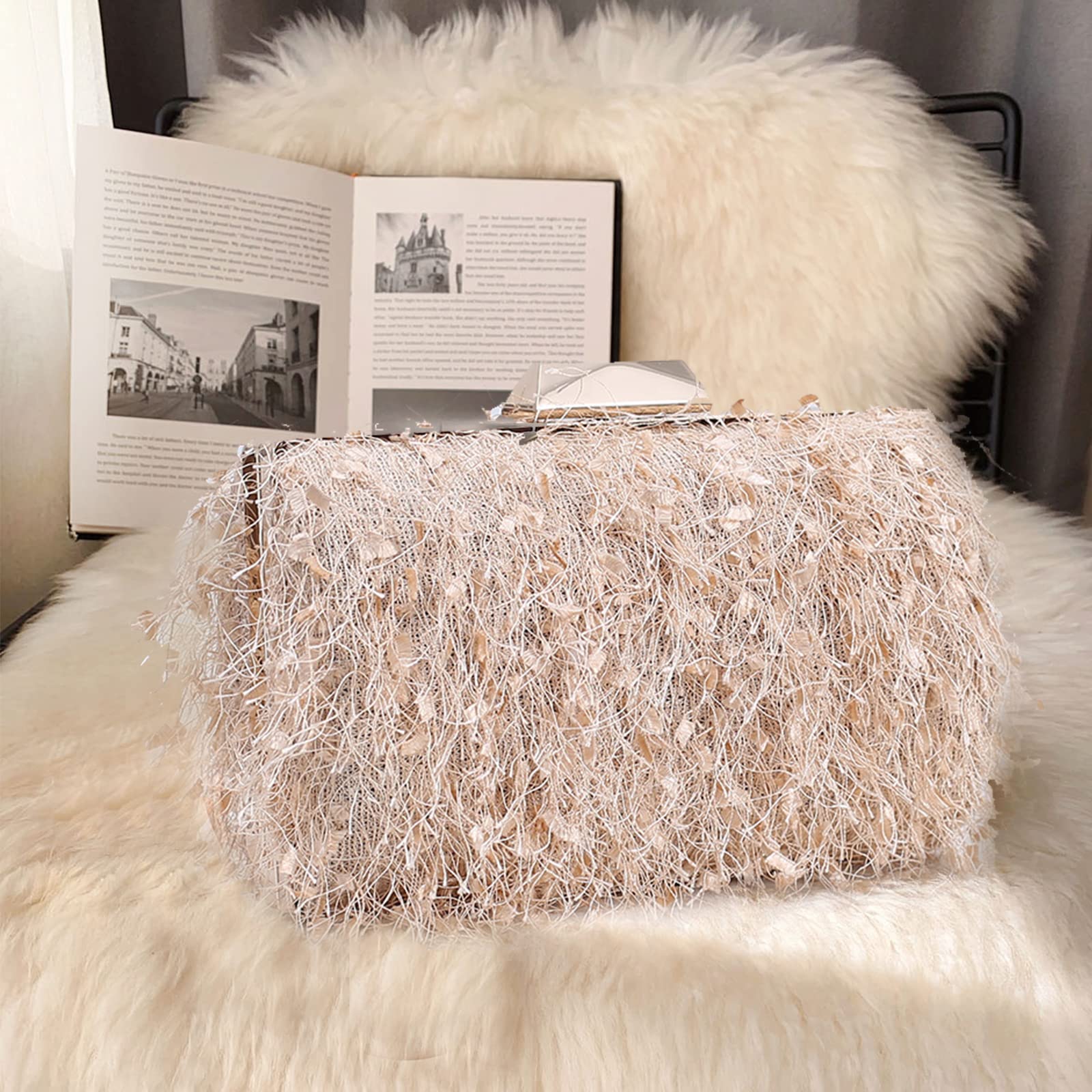 CORIOS Bolsa de Fiesta de Noche para Mujer Bolsa de Mano con Cadena Bandolera Elegante de Hombro para Fiesta de Graduación Banquete Boda Albaricoque