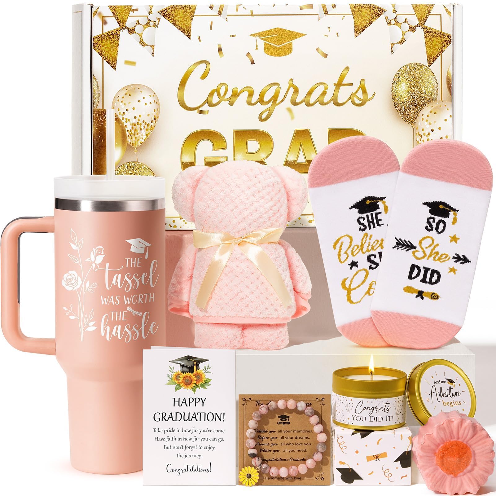 2026 Graduation Gift for Her, Cool Congratulation Gifts for Women Class of 2026 Graduation Gift Basket for College Middle High School Master Degree Best Grad Gifts Box for Nurse Law Graduates - Pink