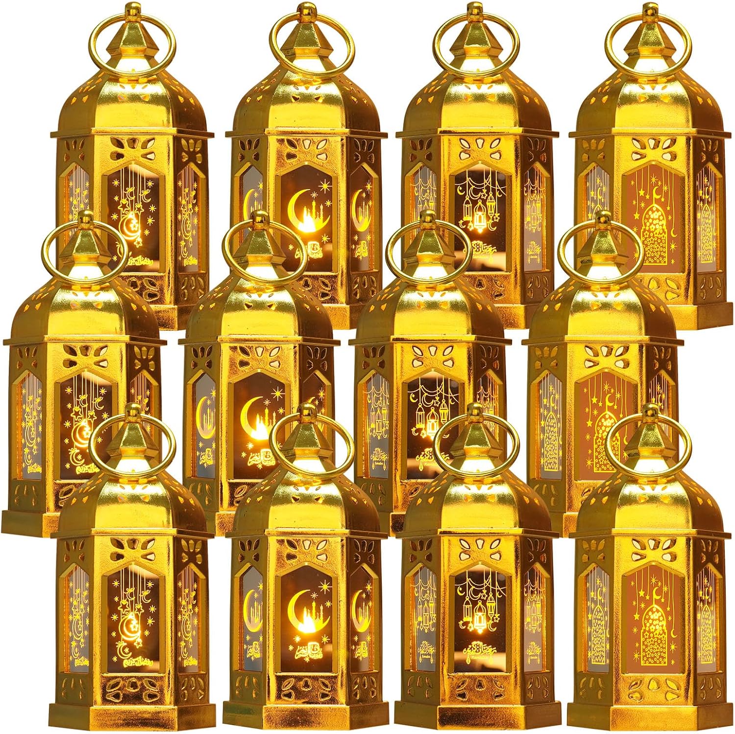 Venforze 12pcs Gold Ramadan Lantern Lights, Ramadan Decorations, Mini EID Mubarak Candle Lanterns，Ramadan Decorations for Home, Table, wall رمضان للزينة ومصباح رمضان للزينة