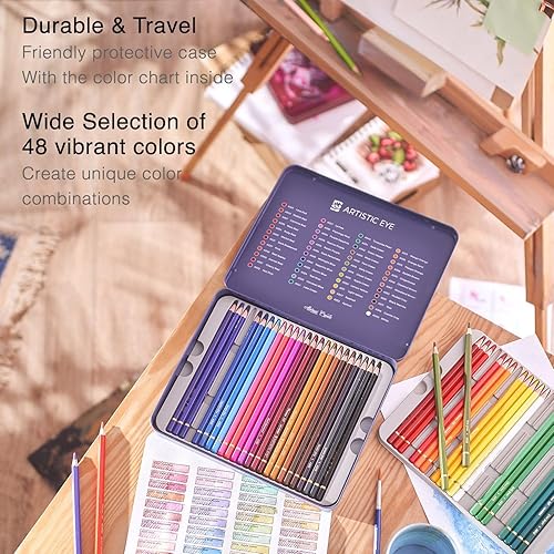 Miniatura 4 de ARTISTIC EYE - Lápices de acuarela de alta calidad, juego de 48, minas de núcleo suave de 0.138 in, lápices solubles en agua, perfectos para