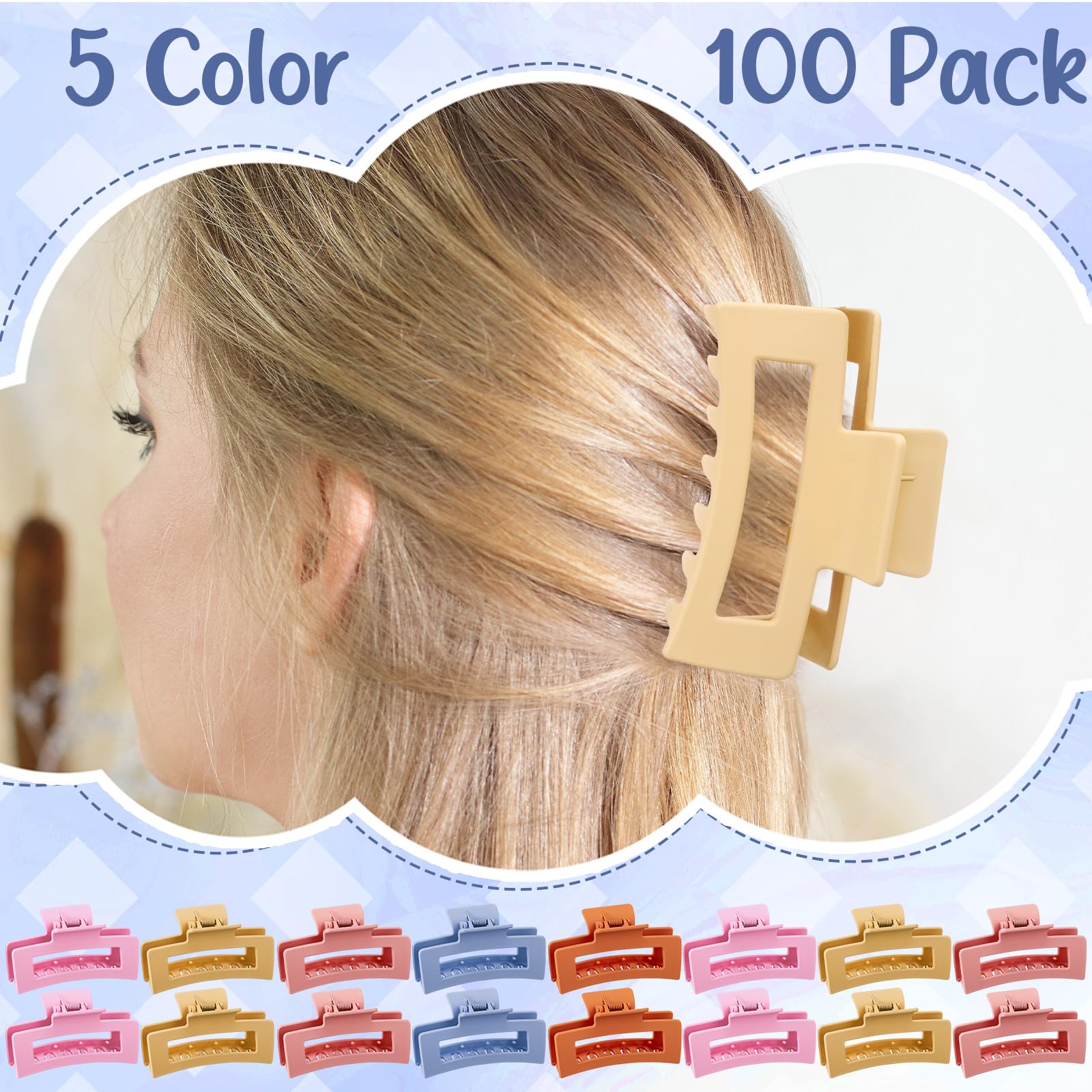 XunYee Juego de 100 pinzas para el pelo a granel, pinzas grandes a granel, pinzas para el pelo de mandíbula cuadrada para mujeres, antideslizantes, rectangulares, accesorios para el cabello para niñas