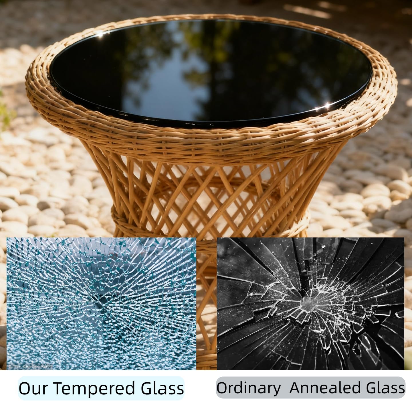 24 inch Round Glass Table Top - Black Tempered Glass Surface Protector - Safe 1/4" Thick Round Edge - Useful for Replacement,Dining Table, Patio, Coffee and End Table,Indoor & Outdoor