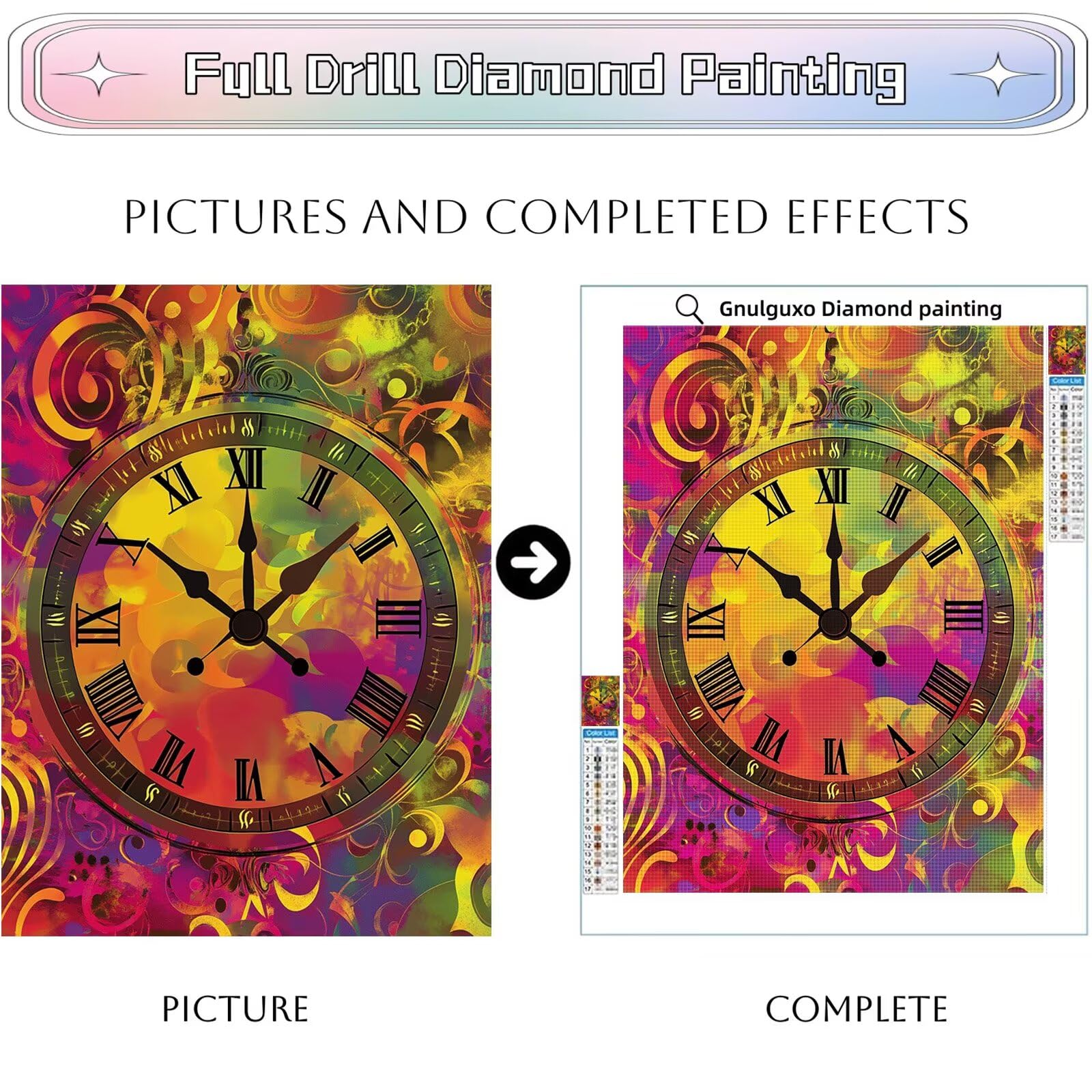 Uhr Diamond Painting Traum Diamond Painting 90x120cm, 5D Vollbohrer Diamanten Kinder Anfänger Bastelset DIY Set Erwachsene Kreativ Set für Erwachsene für Zimmer Wand Deko Geschenke für Frauen,Model639