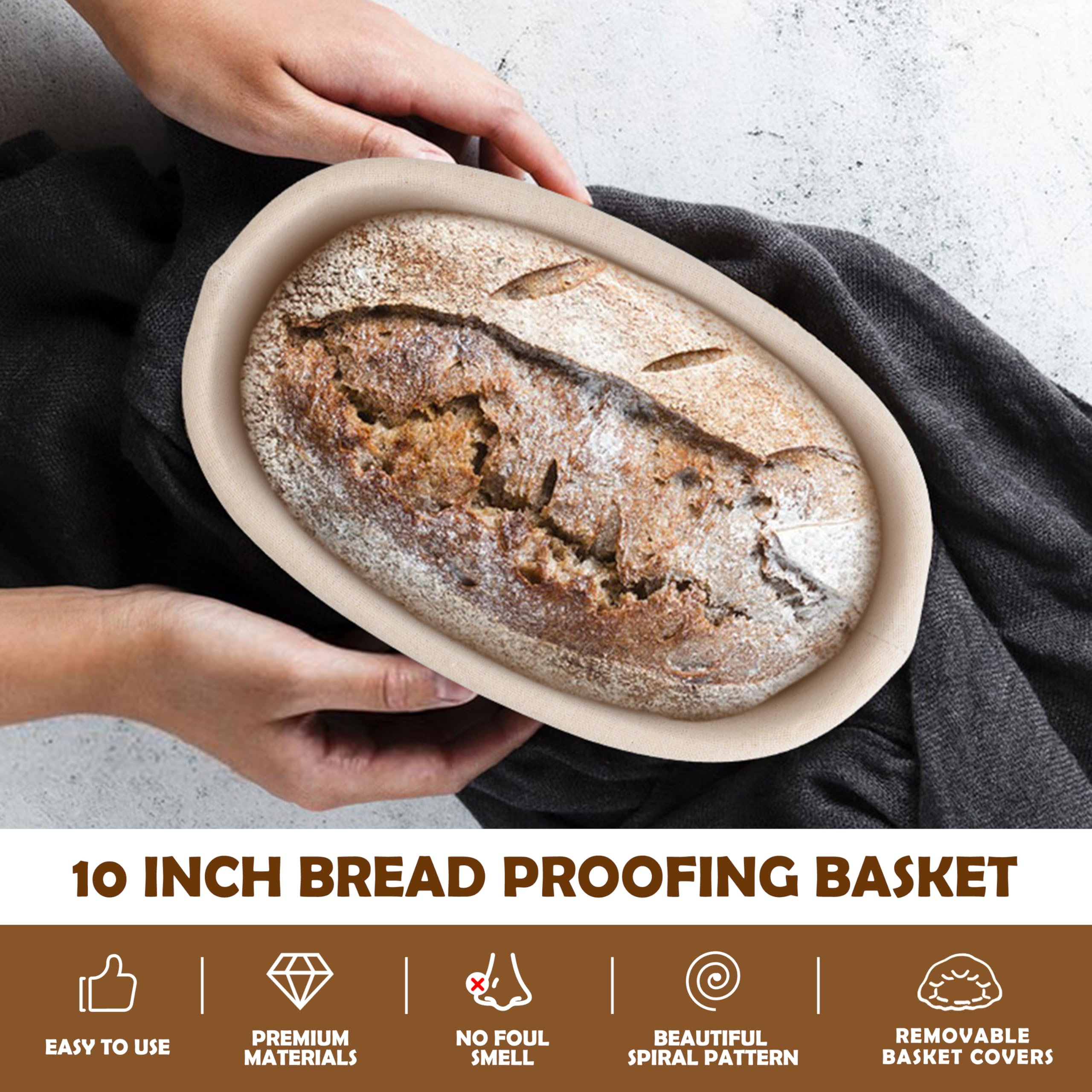 E-far Banneton Lot de 2 corbeilles à pain ovales de 25,4 cm pour lever le pain au levain avec doublures pour la pâtisserie domestique et professionnelle