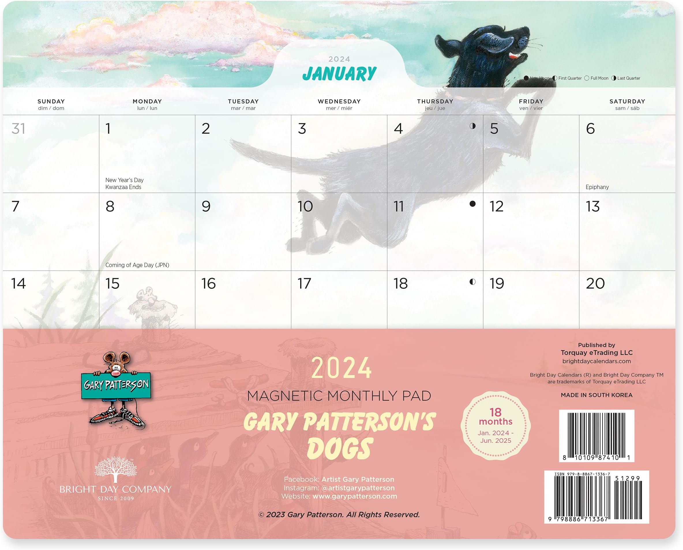 Fridge Calendar 2024 Cat Themed White Board Dry