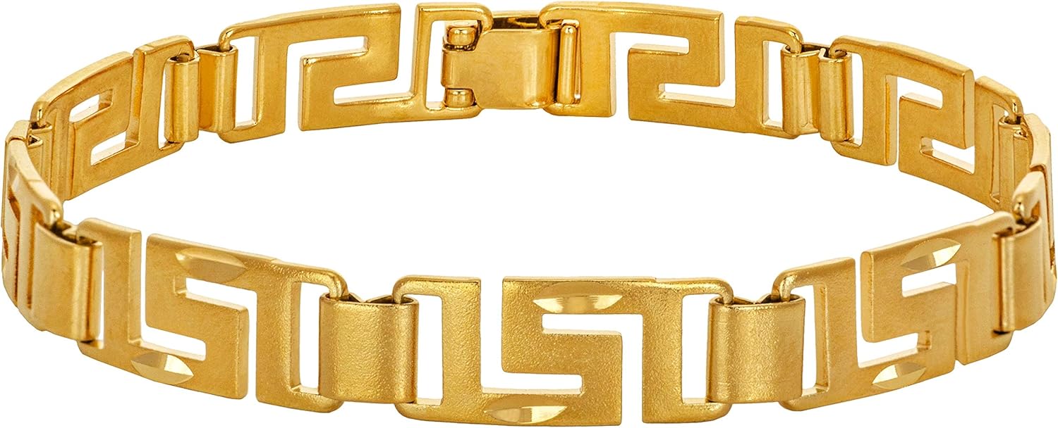 LIFETIME JEWELRY 8.5mm Greek Key Bracelet for Women and Men 24k Real Gold Plated