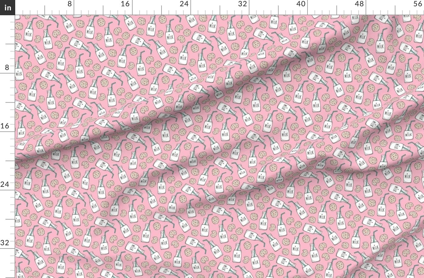 Spoonflower Fabric - Milk Cookies Pink Breakfast Food Sweets Cookie Printed on Organic Cotton Sateen Fabric by the Yard - Sewing Quilting Apparel Home Decor