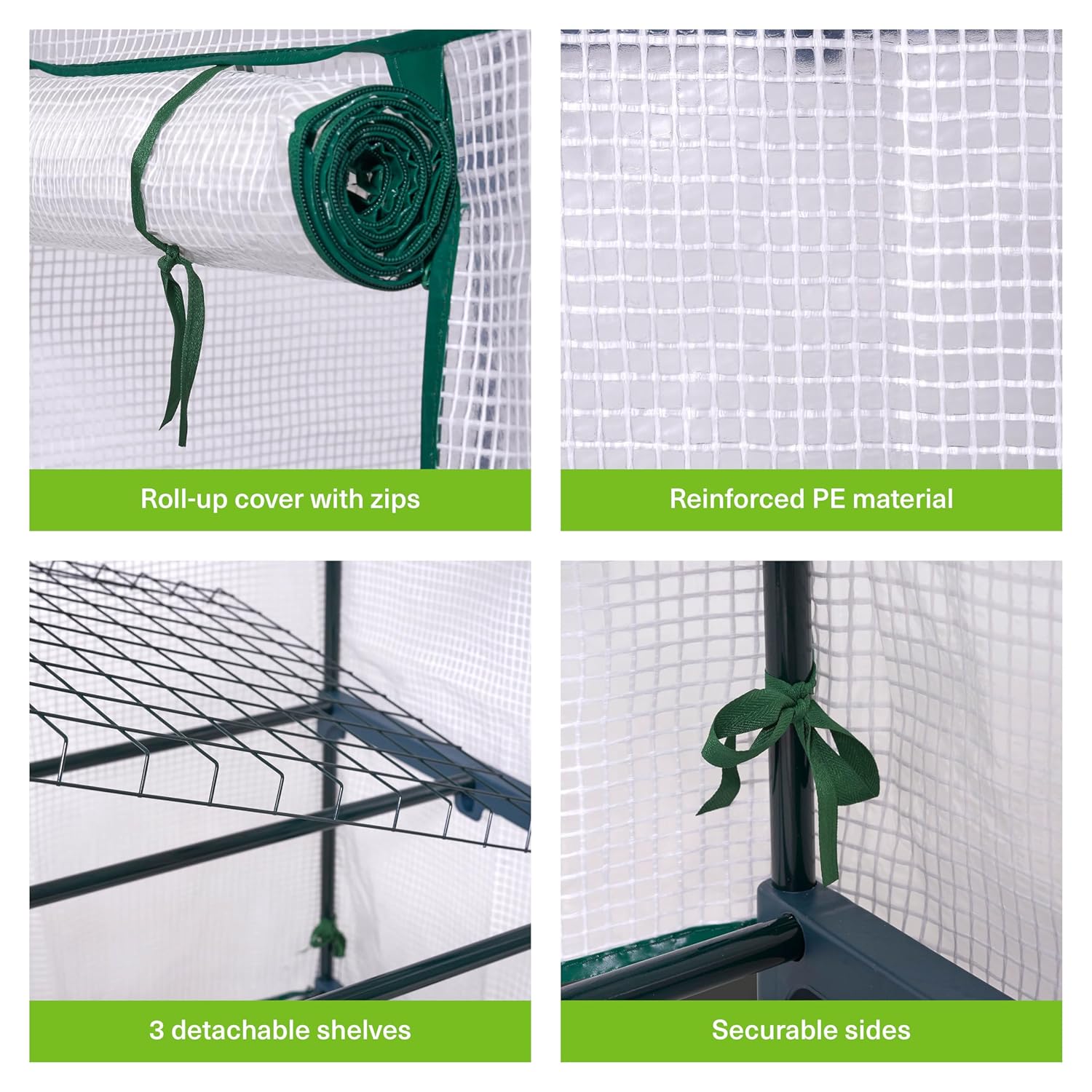 Bramble - Hochwertiges Foliengewächshaus für Balkon und Terrasse mit 4 Etagen, Stahlgestell und verstärkter PVC-Abdeckung - Stabil und leicht aufzubauen - Maße: 160x69x49 cm – Bild 4