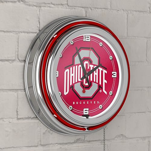 Miniatura 3 de Trademark Gameroom - Reloj de pared analógico con logotipo de la Universidad Estatal de Ohio con cadena de tracción, para cocina, garaje, sala de
