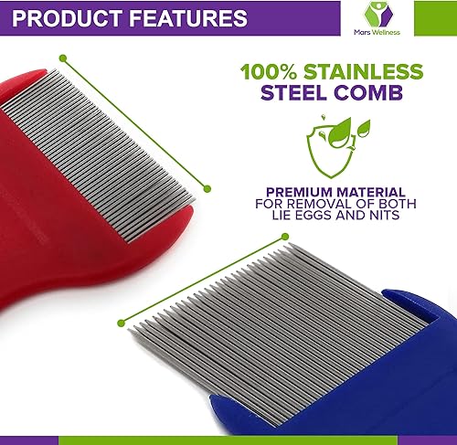 Miniatura 3 de Kit de 5 peines para piojos de primera calidad, juego completo de tratamiento completo de peine de dientes finos y lupa